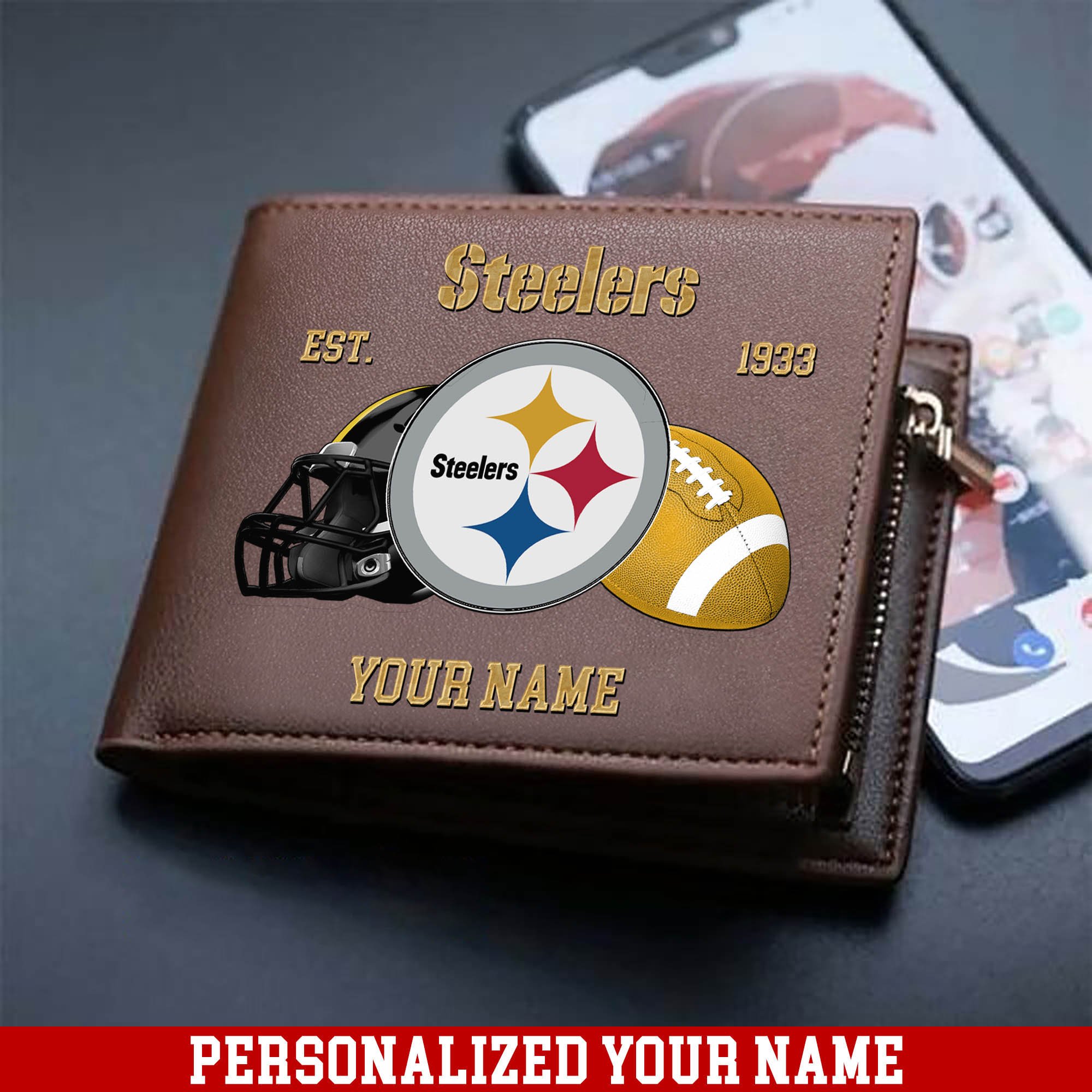 Pittsburgh Steelers Men Wallet 2024 Version Personalized Your Name, Football Men Wallet For Fans, Gift For Football Lovers ETHY-54889