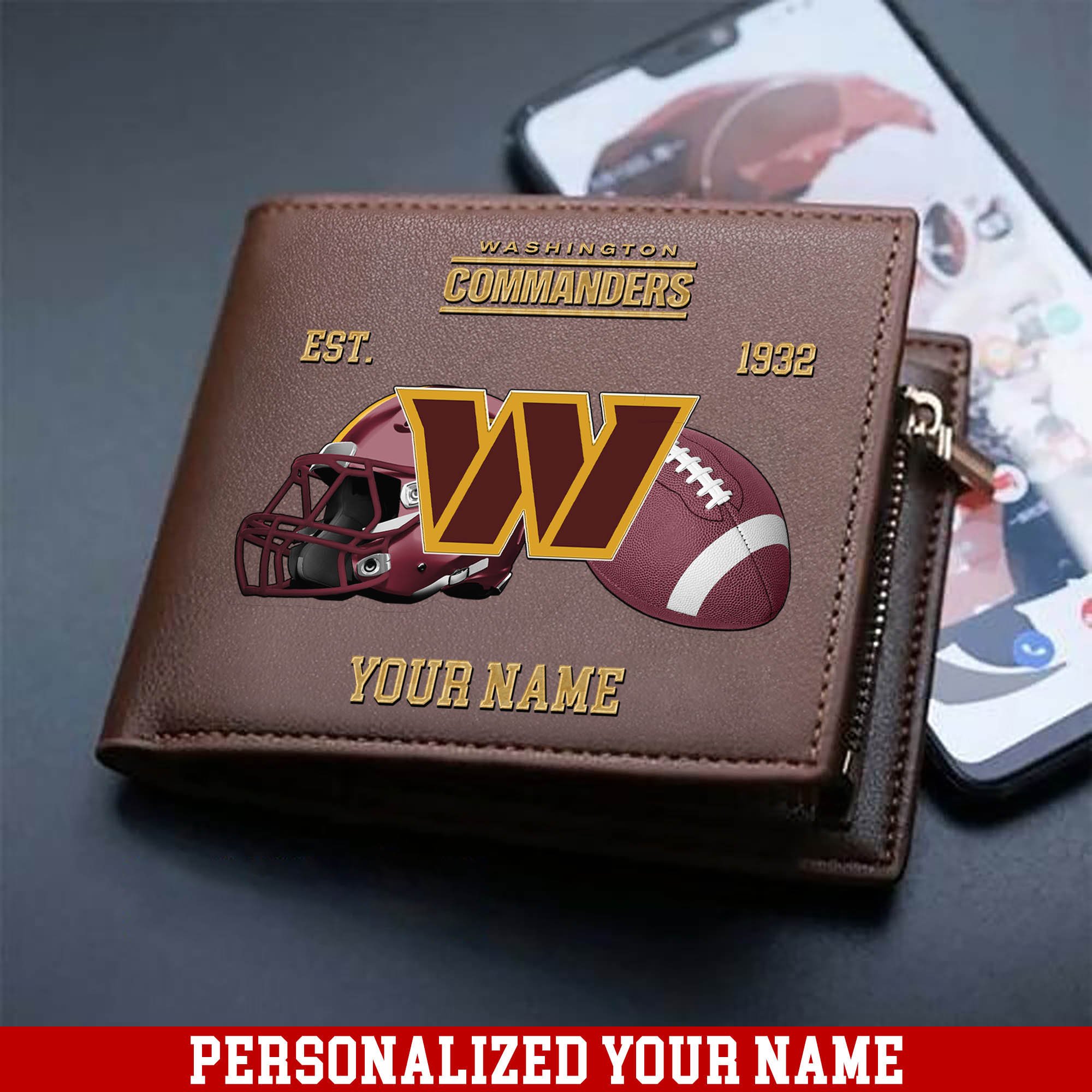 Washington Commanders Men Wallet 2024 Version Personalized Your Name, Football Men Wallet For Fans, Gift For Football Lovers ETHY-54889