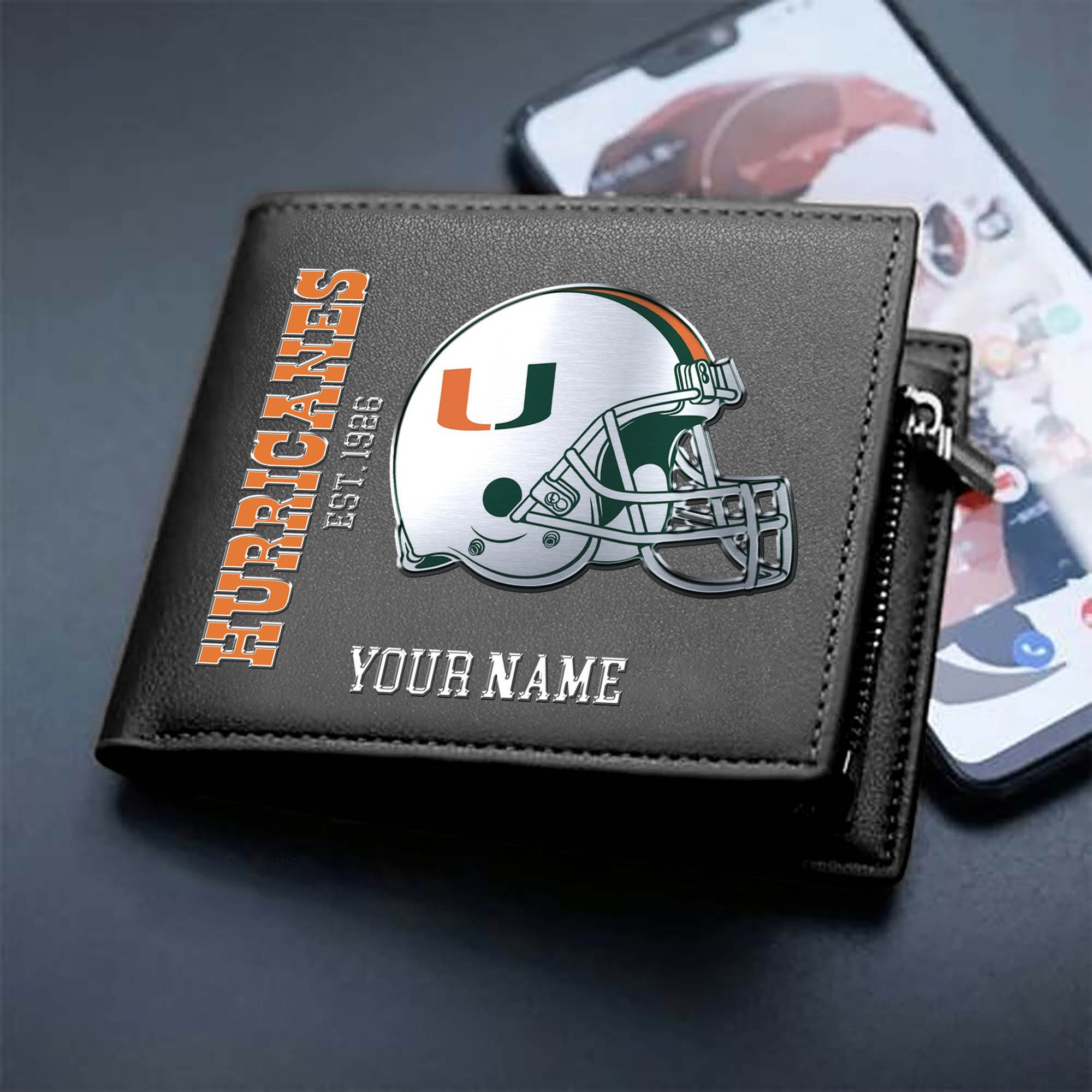 Miami Hurricanes Team Men Wallet 2024 Version Personalized Your Name, Men Wallet For Football Lovers, Fan Gifts ETHY-54890