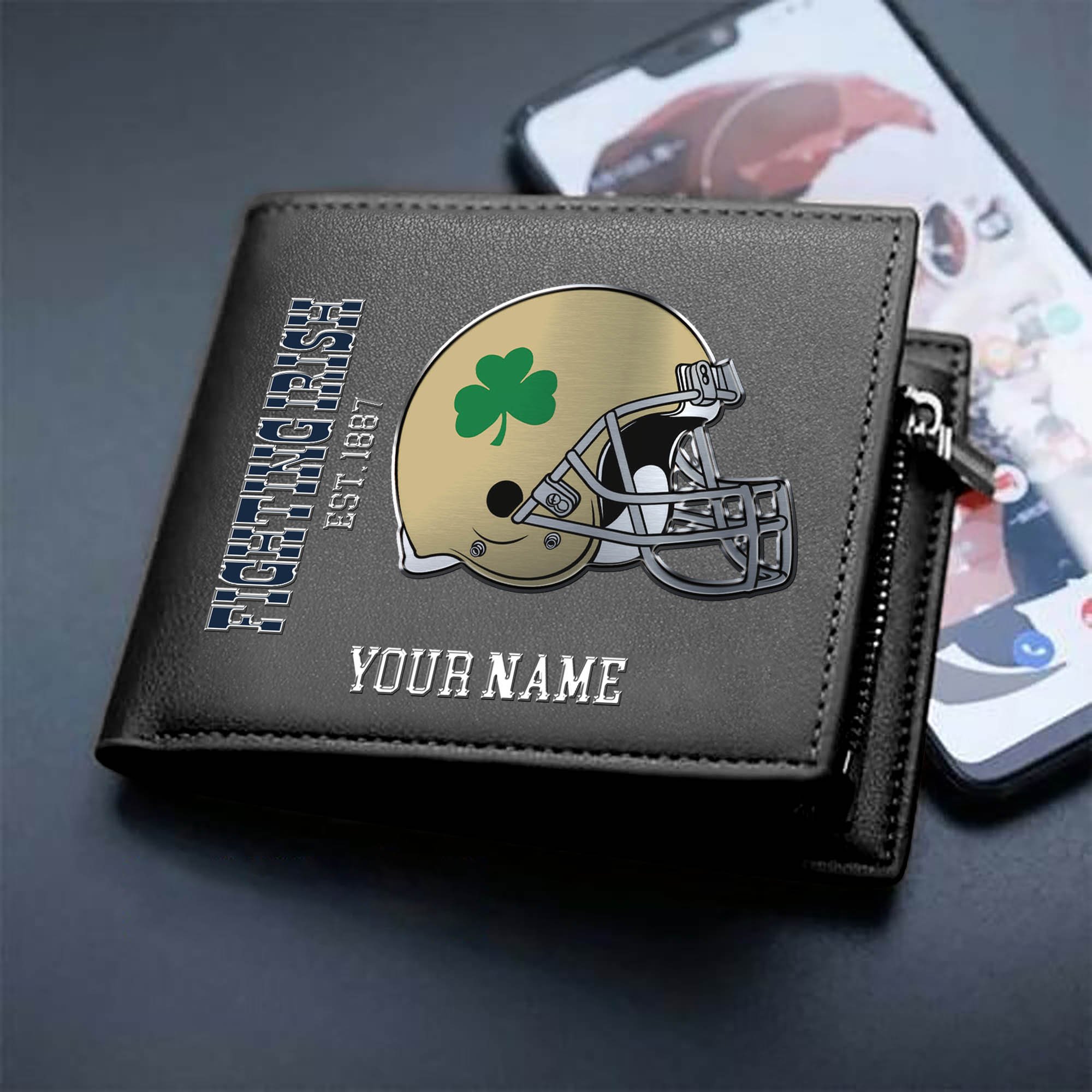 Notre Dame Fighting Irish Team Men Wallet 2024 Version Personalized Your Name, Men Wallet For Football Lovers, Fan Gifts ETHY-54890