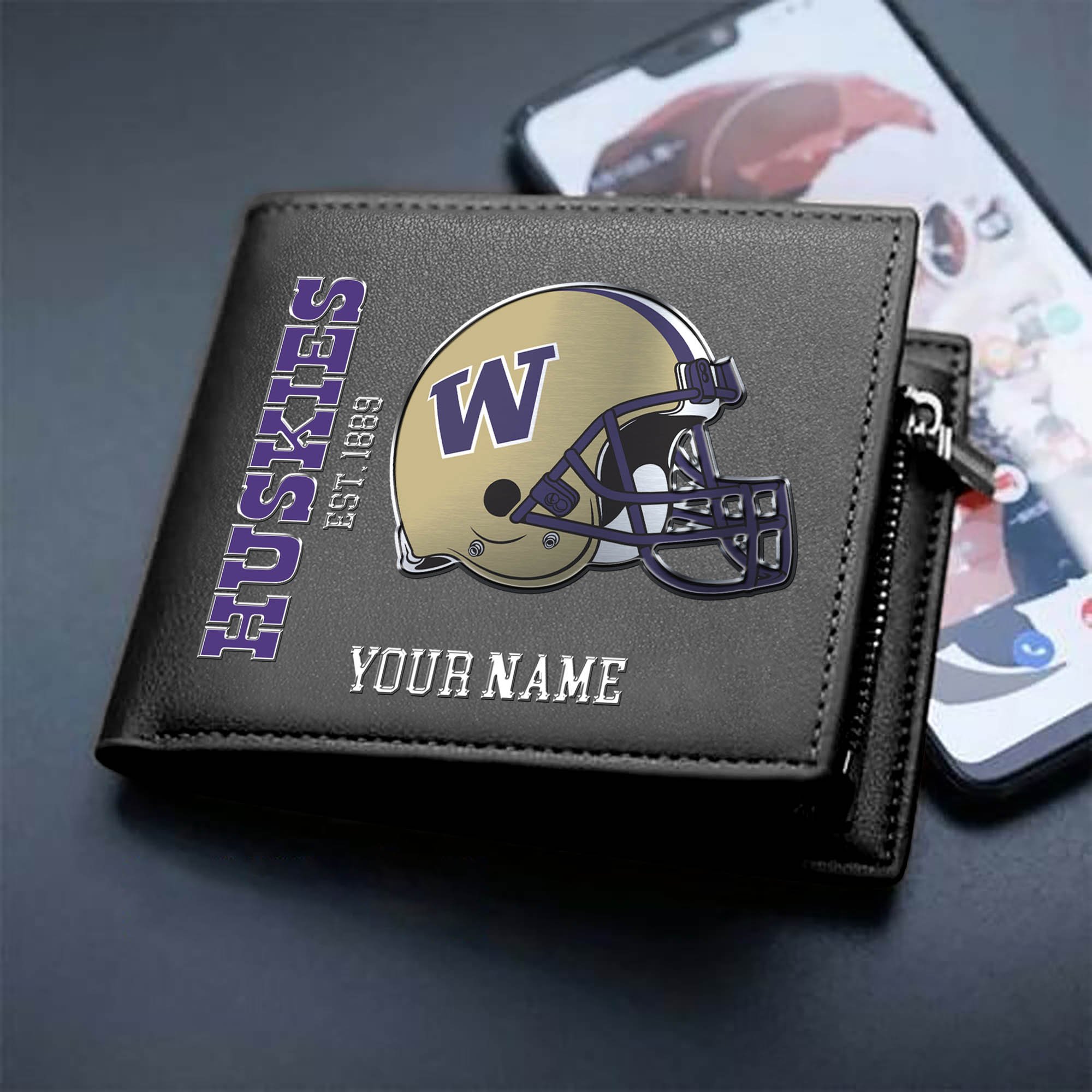 Washington Huskies Team Men Wallet 2024 Version Personalized Your Name, Men Wallet For Football Lovers, Fan Gifts ETHY-54890