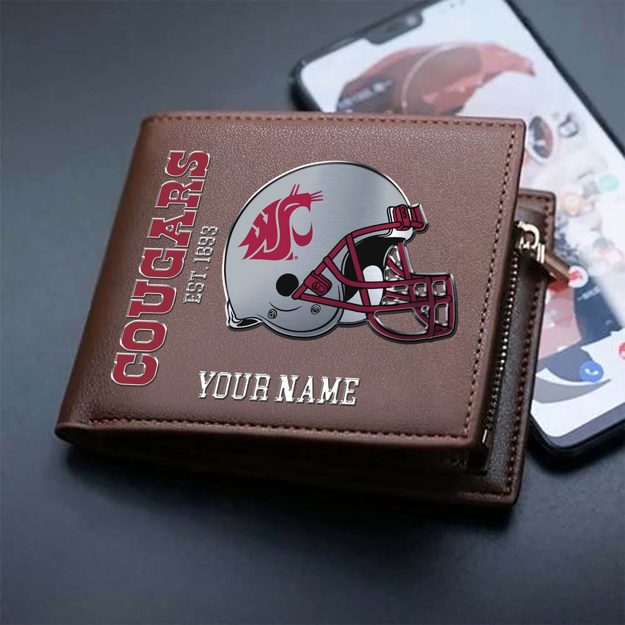 Alternative view of Washington State Cougars Team Men Wallet 2024 Version Personalized Your Name, Men Wallet For Football Lovers, Fan Gifts ETHY-54890