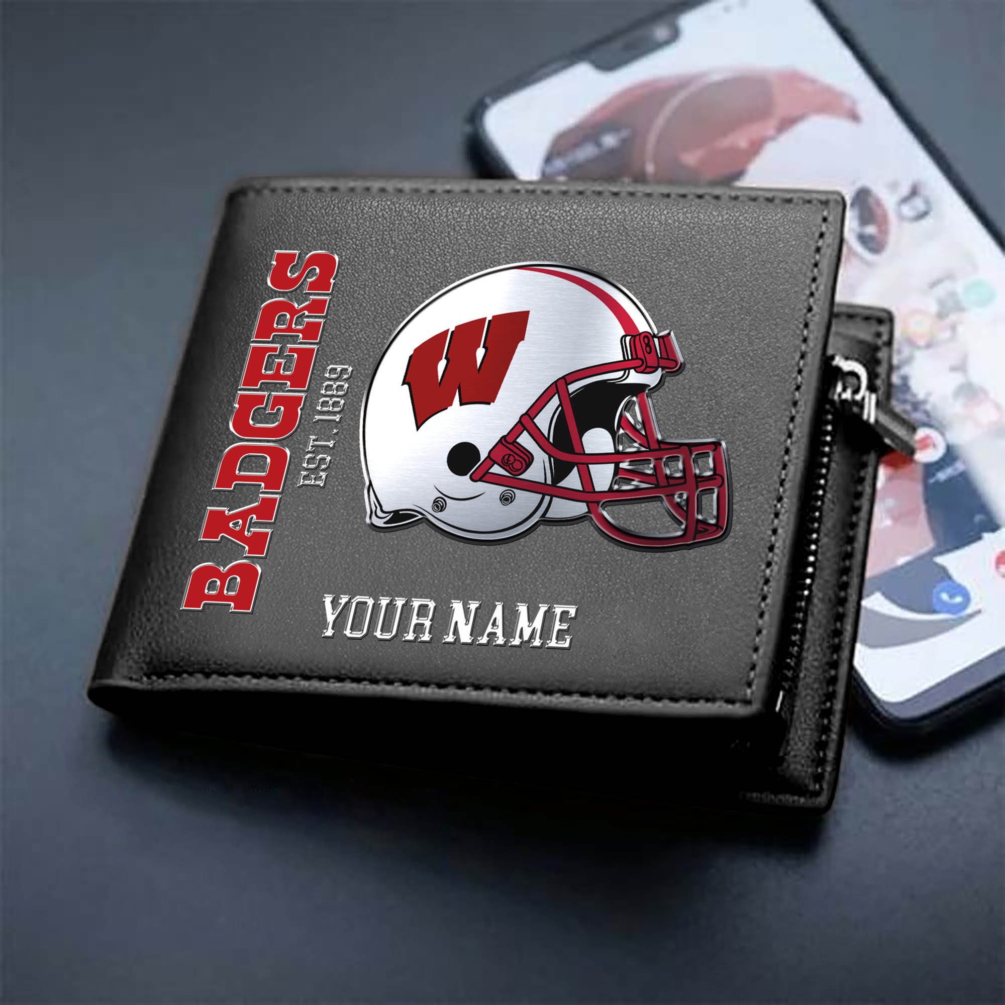 Wisconsin Badgers Team Men Wallet 2024 Version Personalized Your Name, Men Wallet For Football Lovers, Fan Gifts ETHY-54890