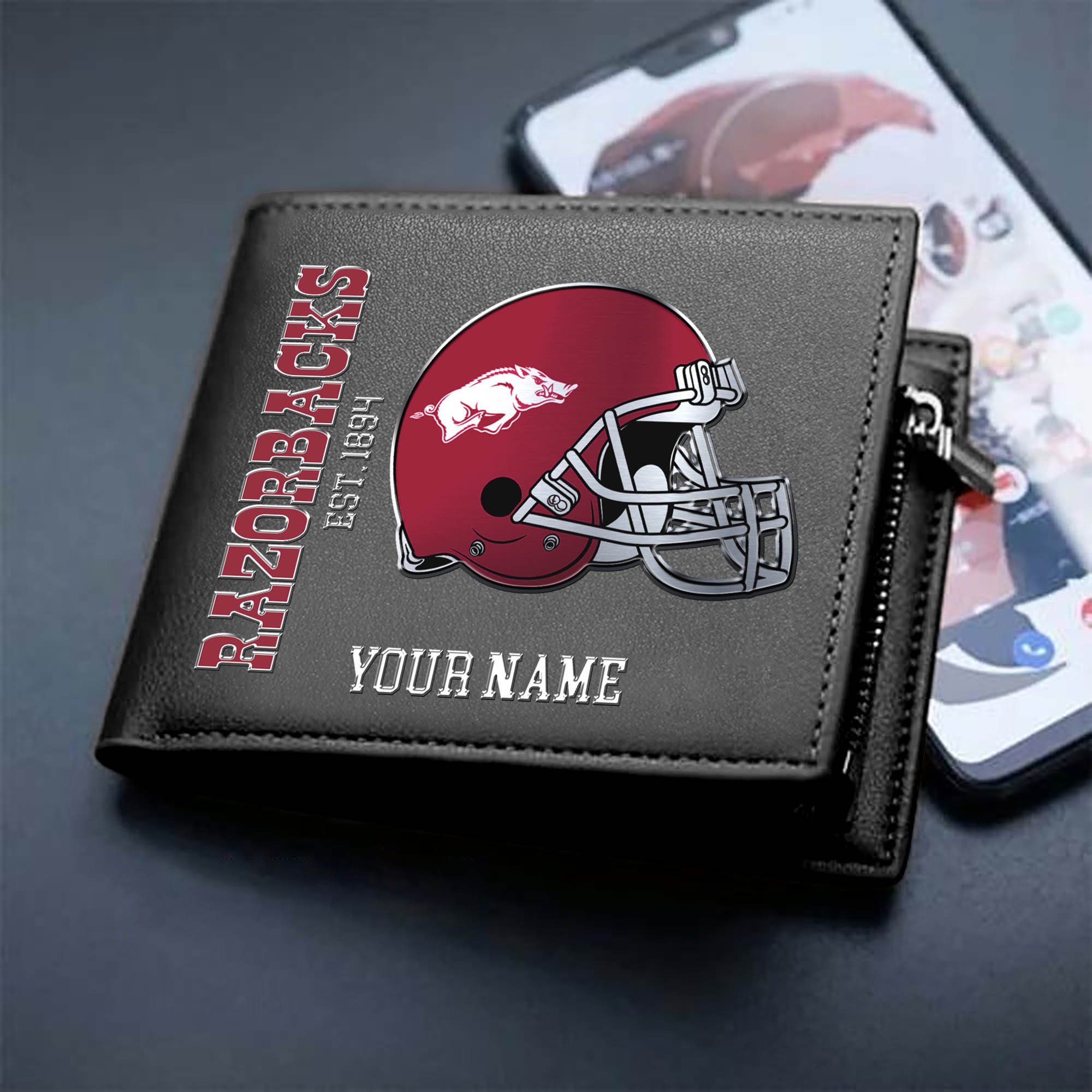 Arkansas Razorbacks Team Men Wallet 2024 Version Personalized Your Name, Men Wallet For Football Lovers, Fan Gifts ETHY-54890