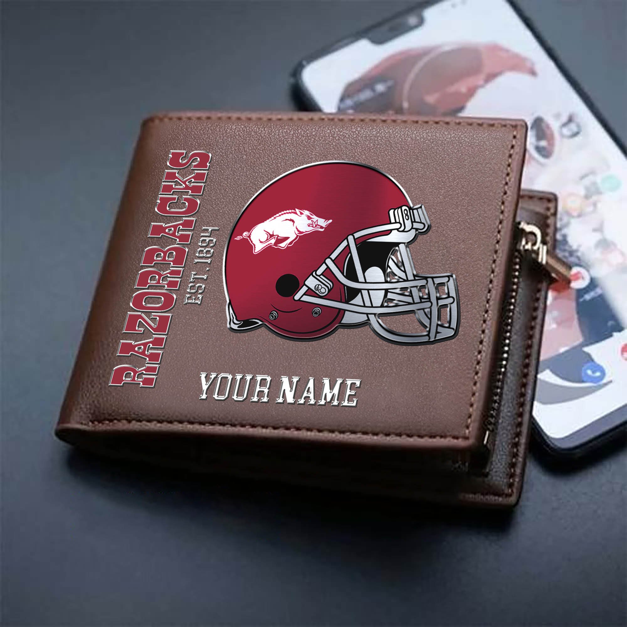 Alternative view of Arkansas Razorbacks Team Men Wallet 2024 Version Personalized Your Name, Men Wallet For Football Lovers, Fan Gifts ETHY-54890