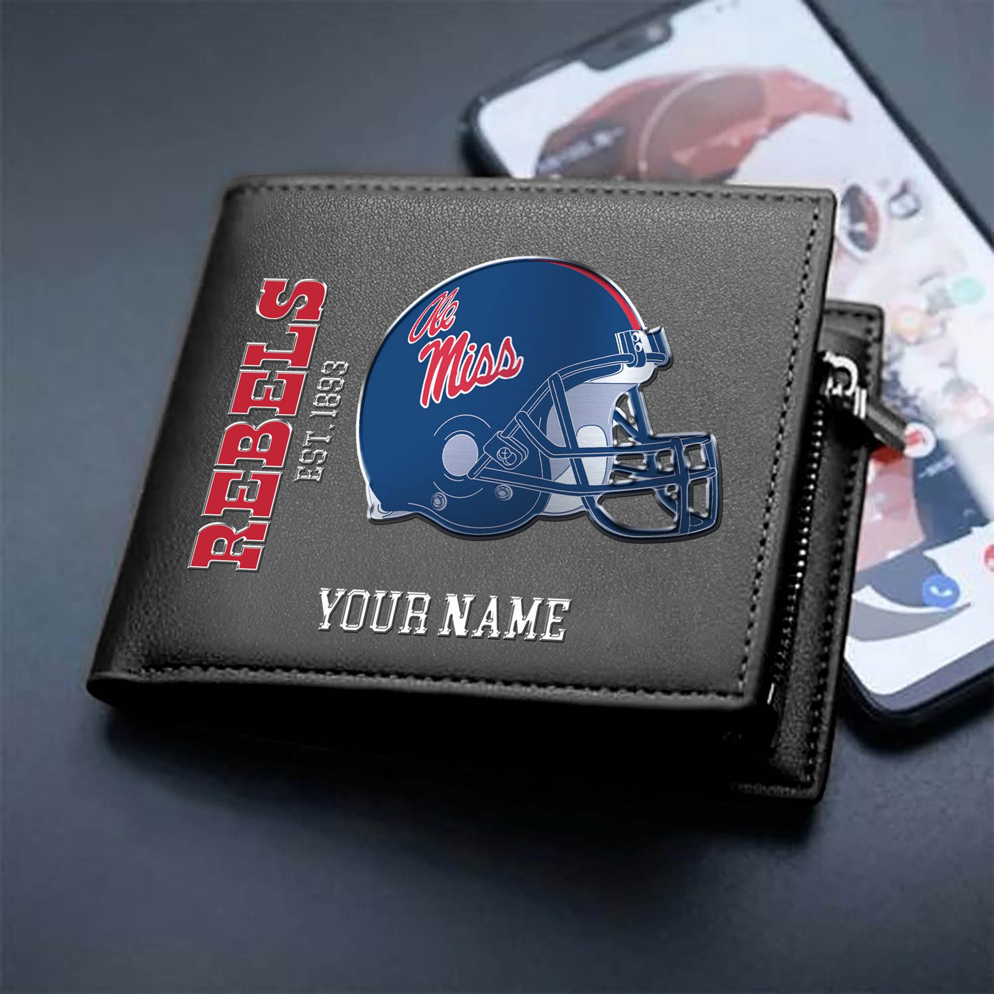Ole Miss Rebels Team Men Wallet 2024 Version Personalized Your Name, Men Wallet For Football Lovers, Fan Gifts ETHY-54890