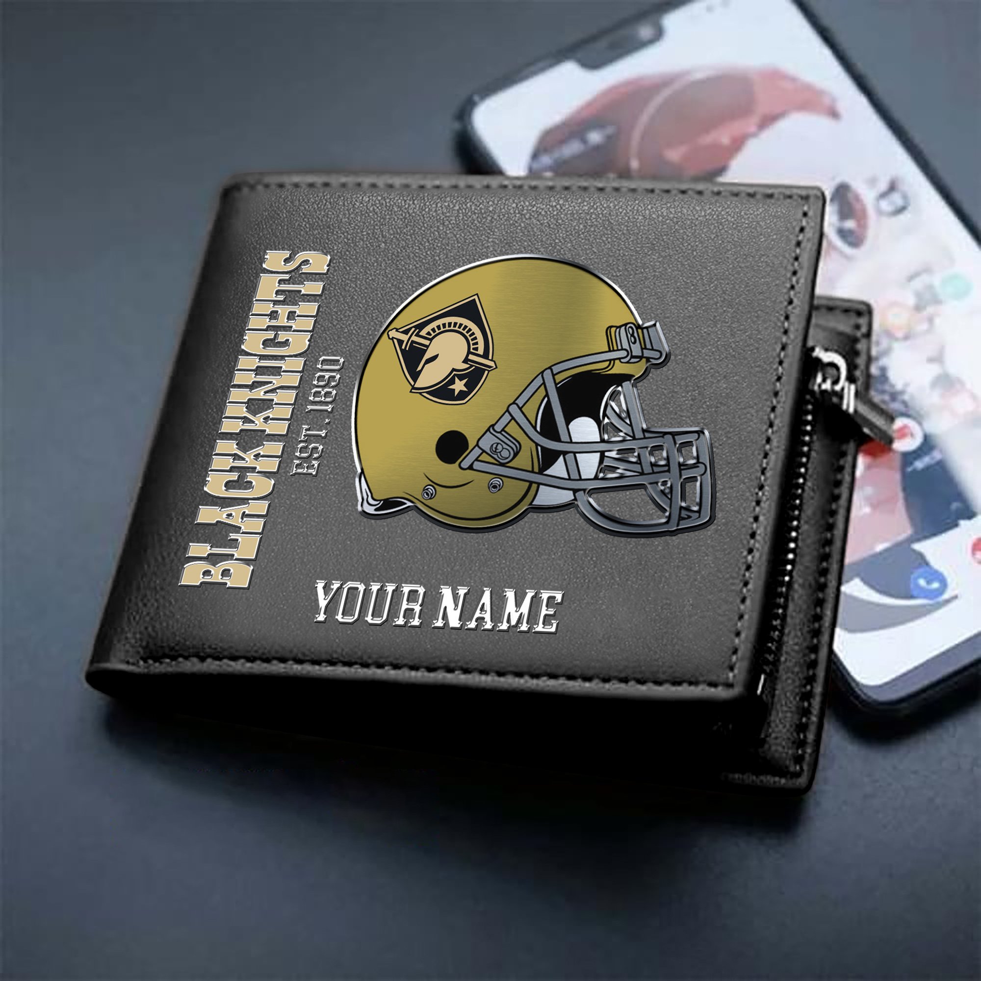 Army Black Knights Team Men Wallet 2024 Version Personalized Your Name, Men Wallet For Football Lovers, Fan Gifts ETHY-54890