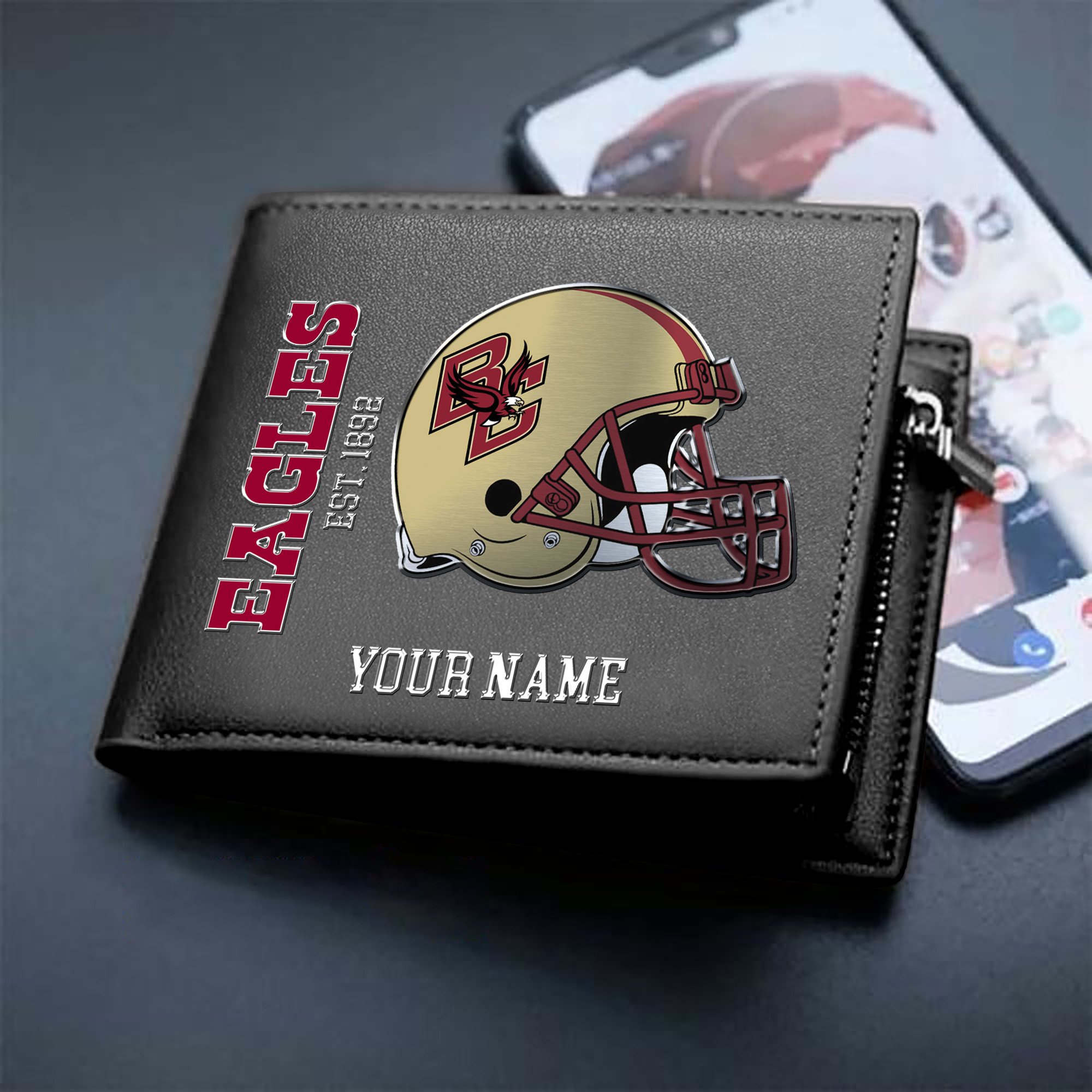 Boston College Eagles Team Men Wallet 2024 Version Personalized Your Name, Men Wallet For Football Lovers, Fan Gifts ETHY-54890