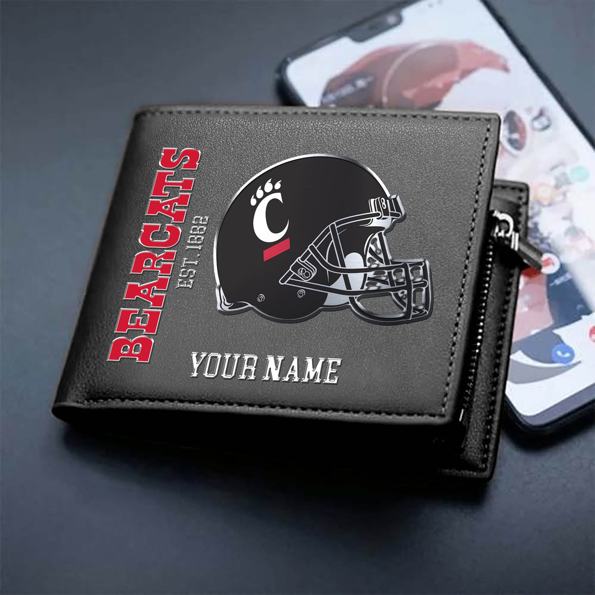 Cincinnati Bearcats Team Men Wallet 2024 Version Personalized Your Name, Men Wallet For Football Lovers, Fan Gifts ETHY-54890