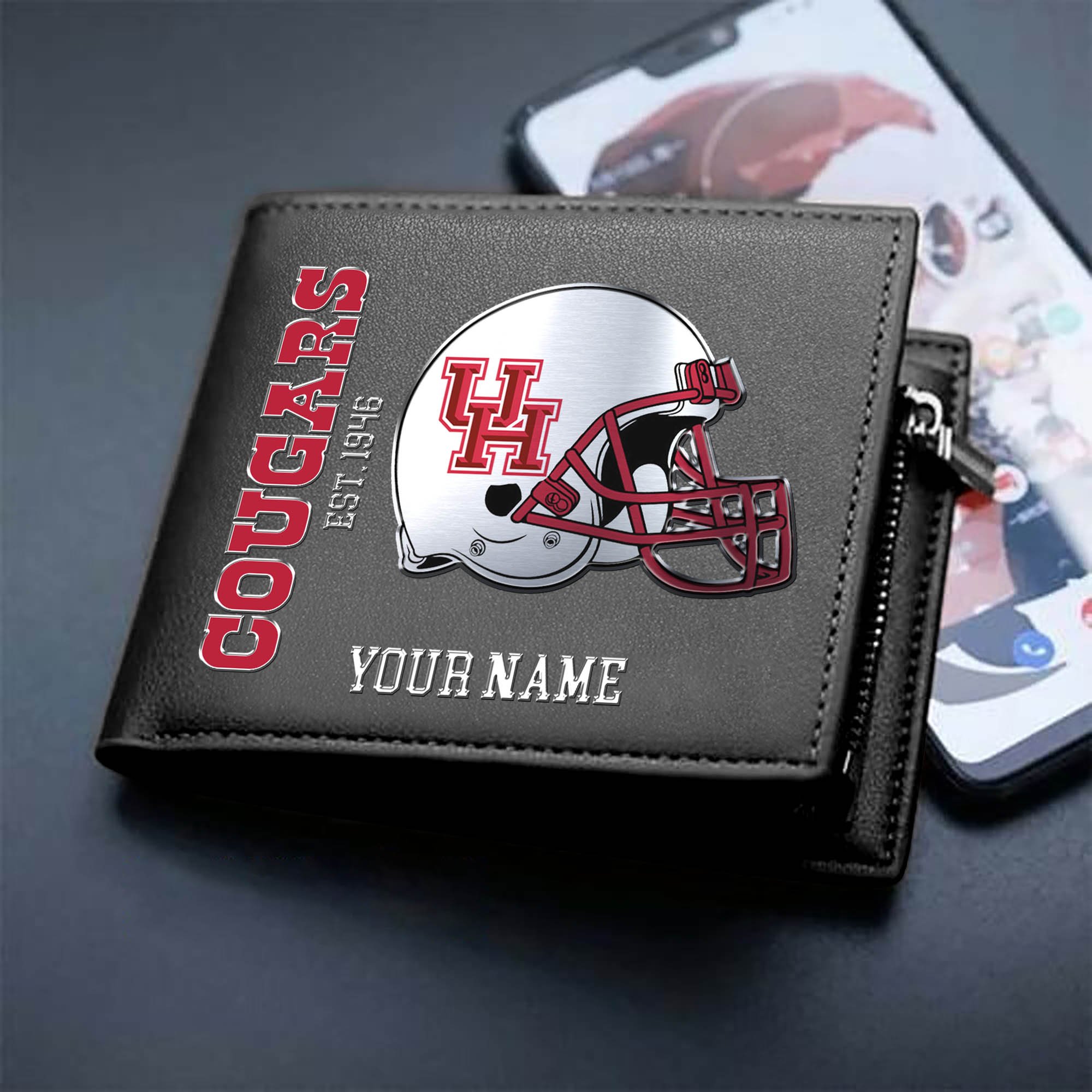 Houston Cougars Team Men Wallet 2024 Version Personalized Your Name, Men Wallet For Football Lovers, Fan Gifts ETHY-54890