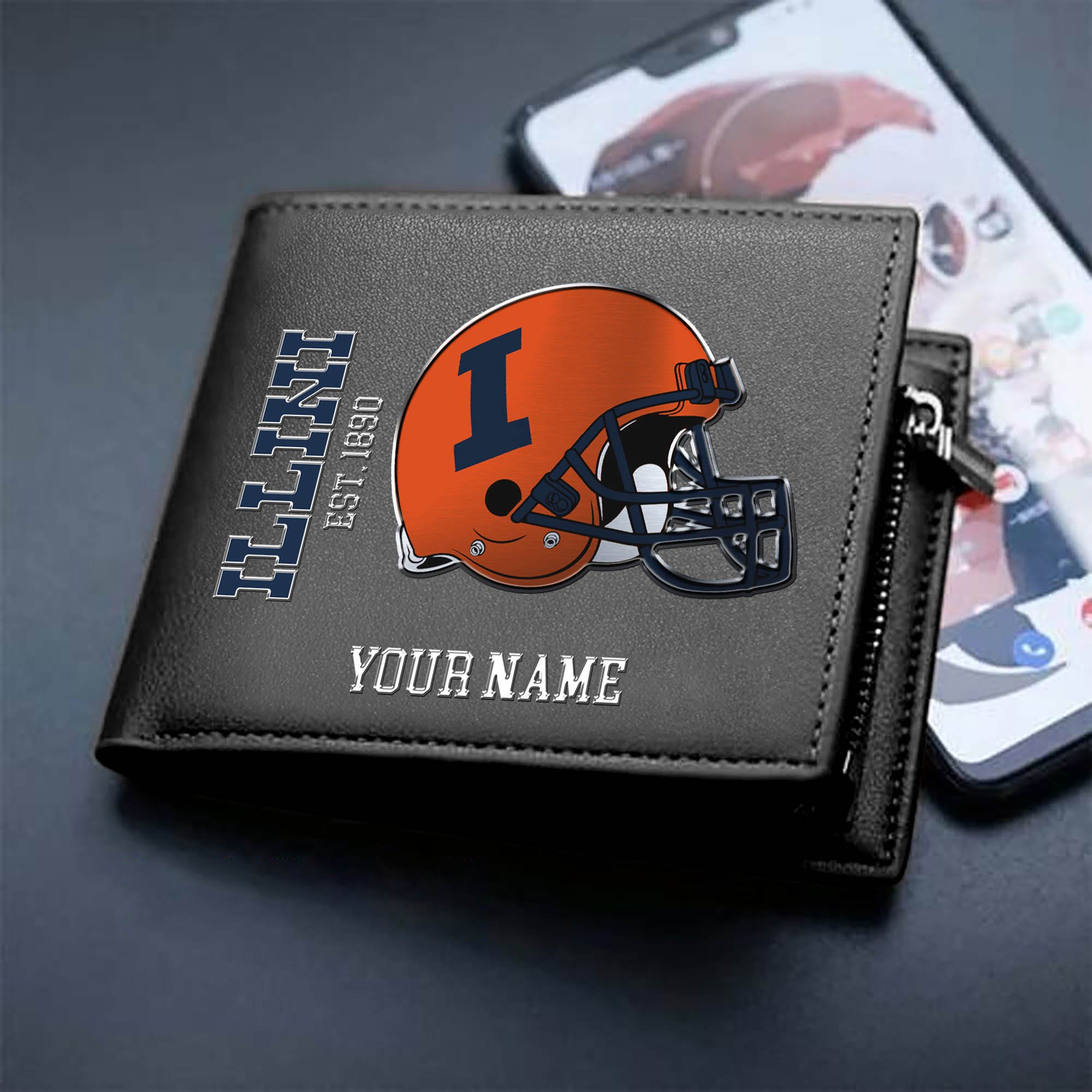 Illinois Fighting Illini Team Men Wallet 2024 Version Personalized Your Name, Men Wallet For Football Lovers, Fan Gifts ETHY-54890