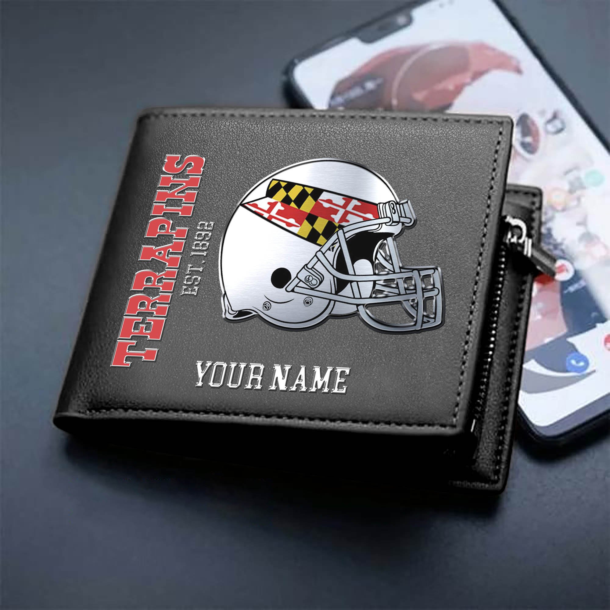 Maryland Terrapins Team Men Wallet 2024 Version Personalized Your Name, Men Wallet For Football Lovers, Fan Gifts ETHY-54890