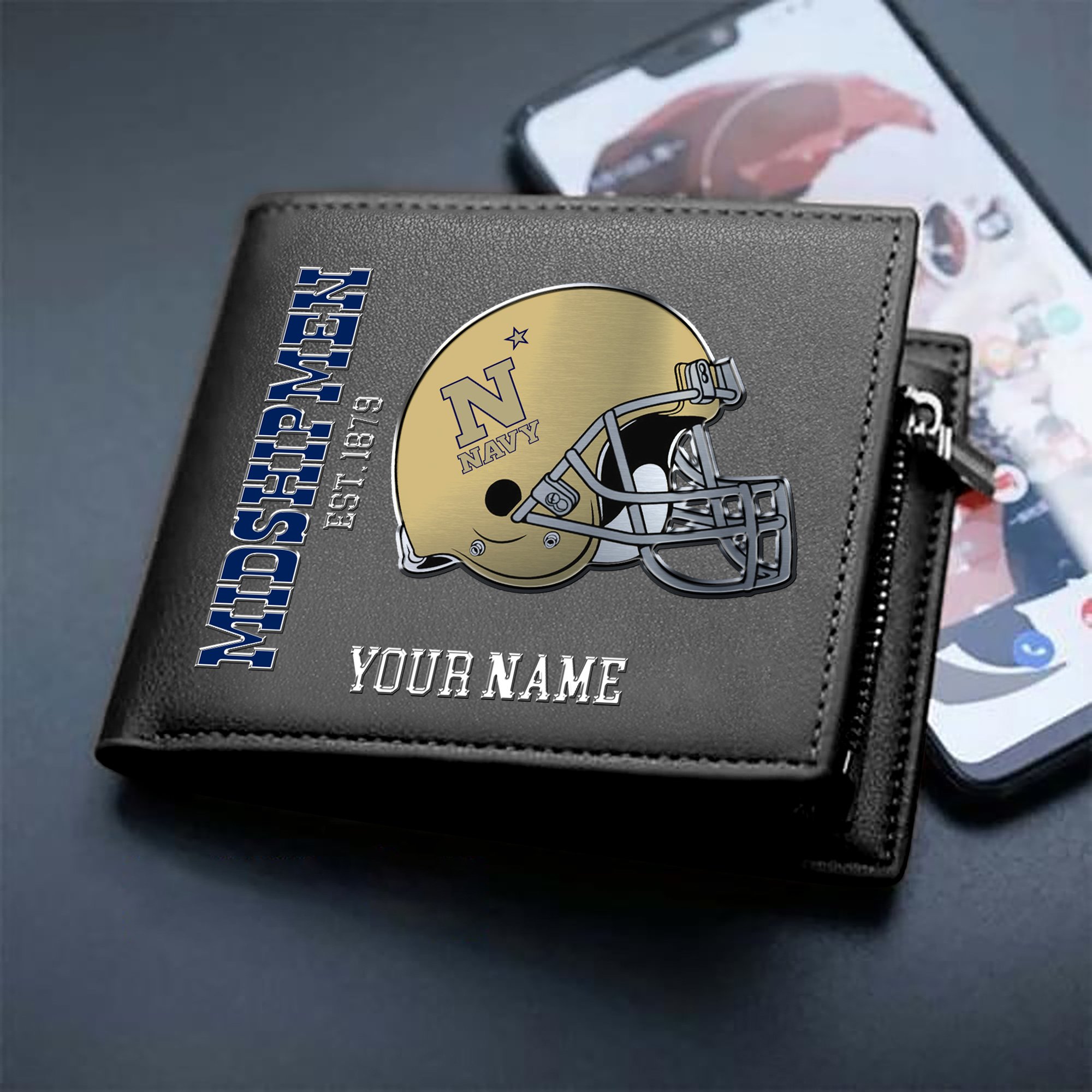 Navy Midshipmen Team Men Wallet 2024 Version Personalized Your Name, Men Wallet For Football Lovers, Fan Gifts ETHY-54890