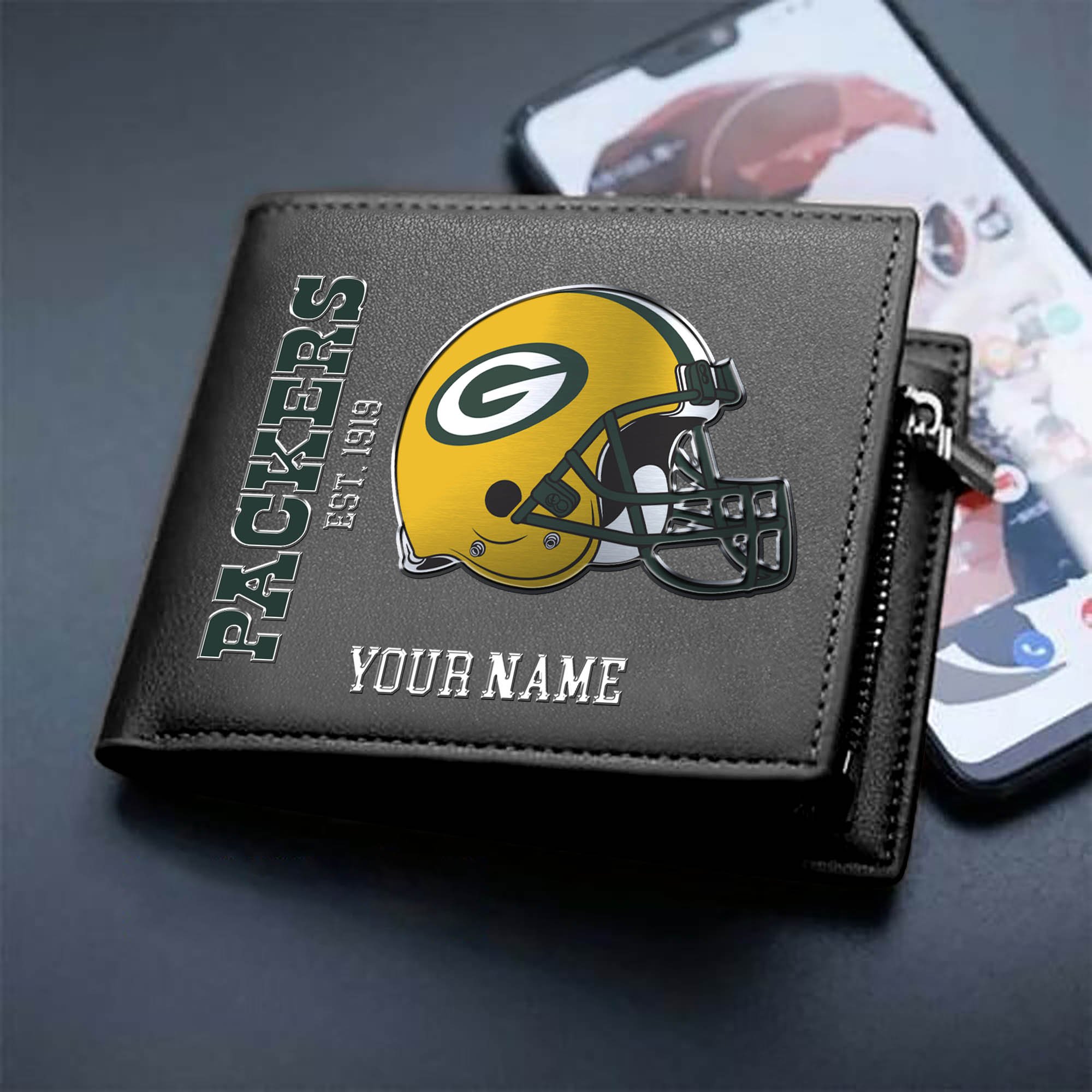 Green Bay Packers Team Men Wallet 2024 Version Personalized Your Name, Men Wallet For Football Lovers, Fan Gifts ETHY-54890