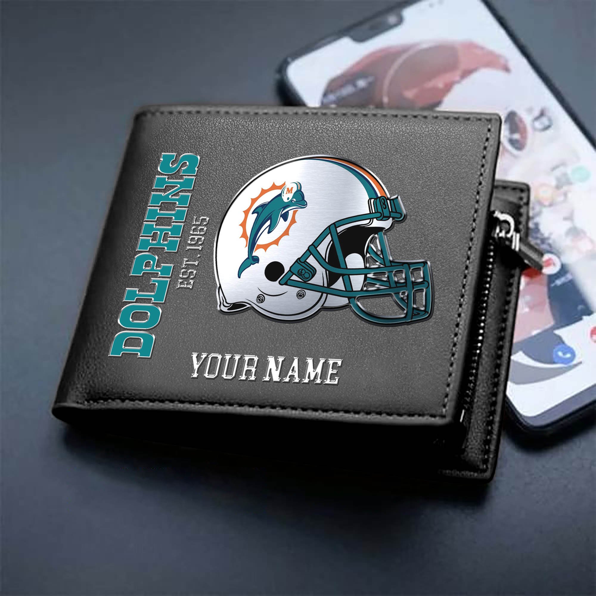 Miami Dolphins Team Men Wallet 2024 Version Personalized Your Name, Men Wallet For Football Lovers, Fan Gifts ETHY-54890