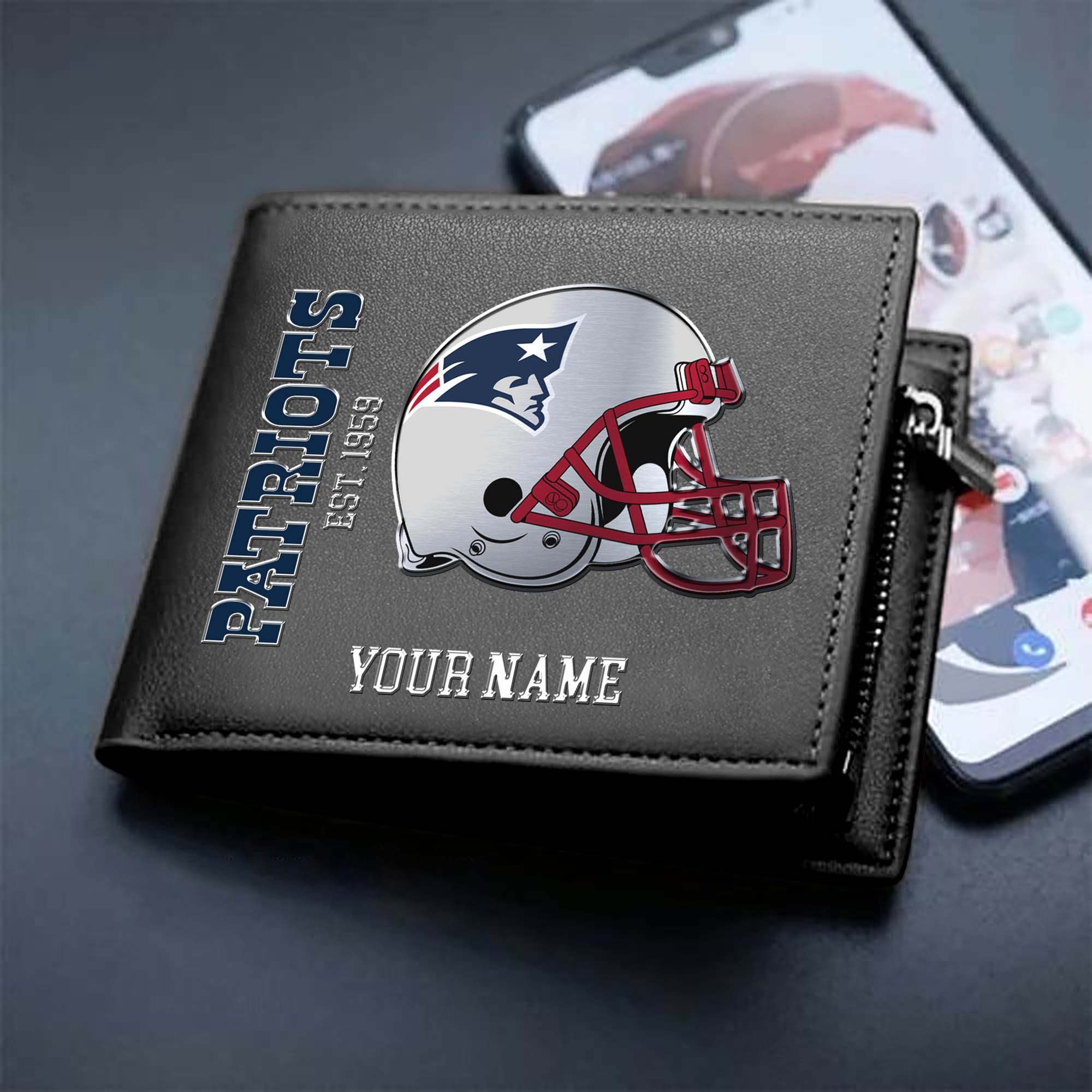 New England Patriots Team Men Wallet 2024 Version Personalized Your Name, Men Wallet For Football Lovers, Fan Gifts ETHY-54890