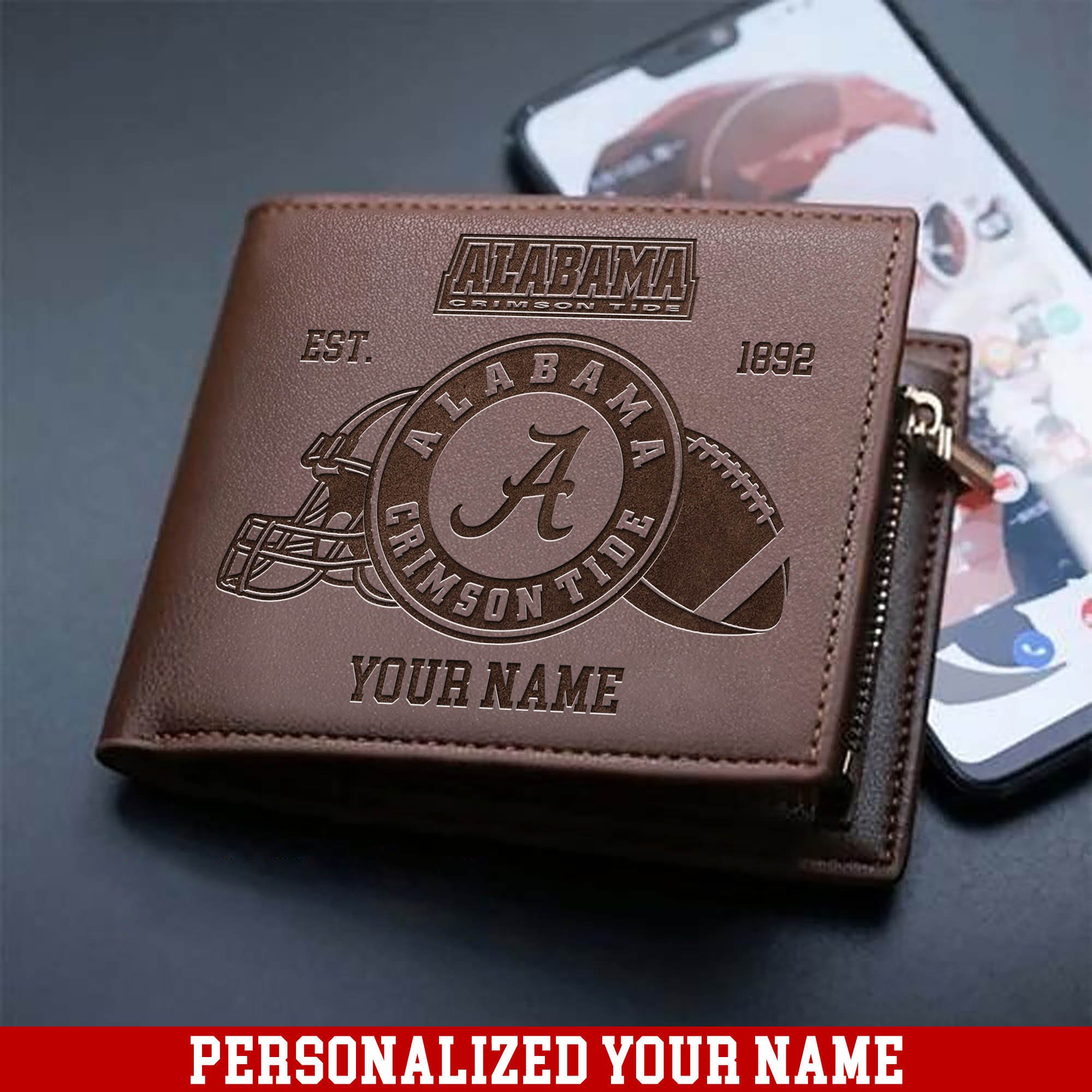 Alabama Crimson Tide Men Wallet 2024 Version Personalized Your Name, Men Wallet For Football Fans, Gifts For Sport Lovers ETHY-54899