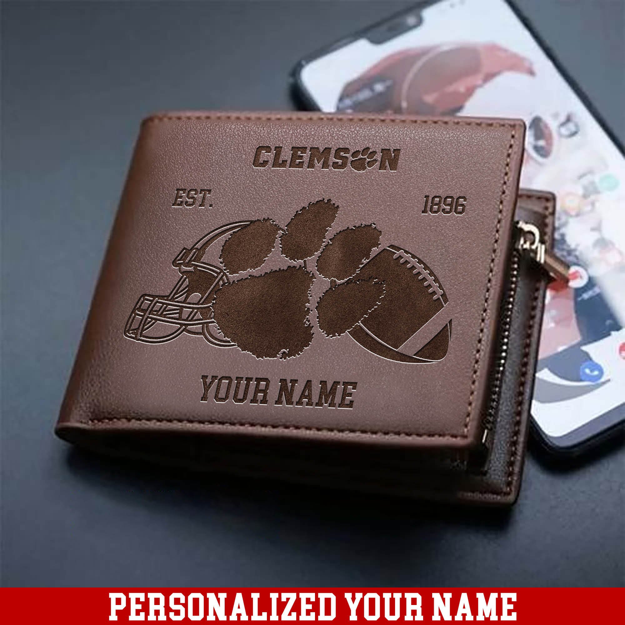 Clemson Tigers Men Wallet 2024 Version Personalized Your Name, Men Wallet For Football Fans, Gifts For Sport Lovers ETHY-54899