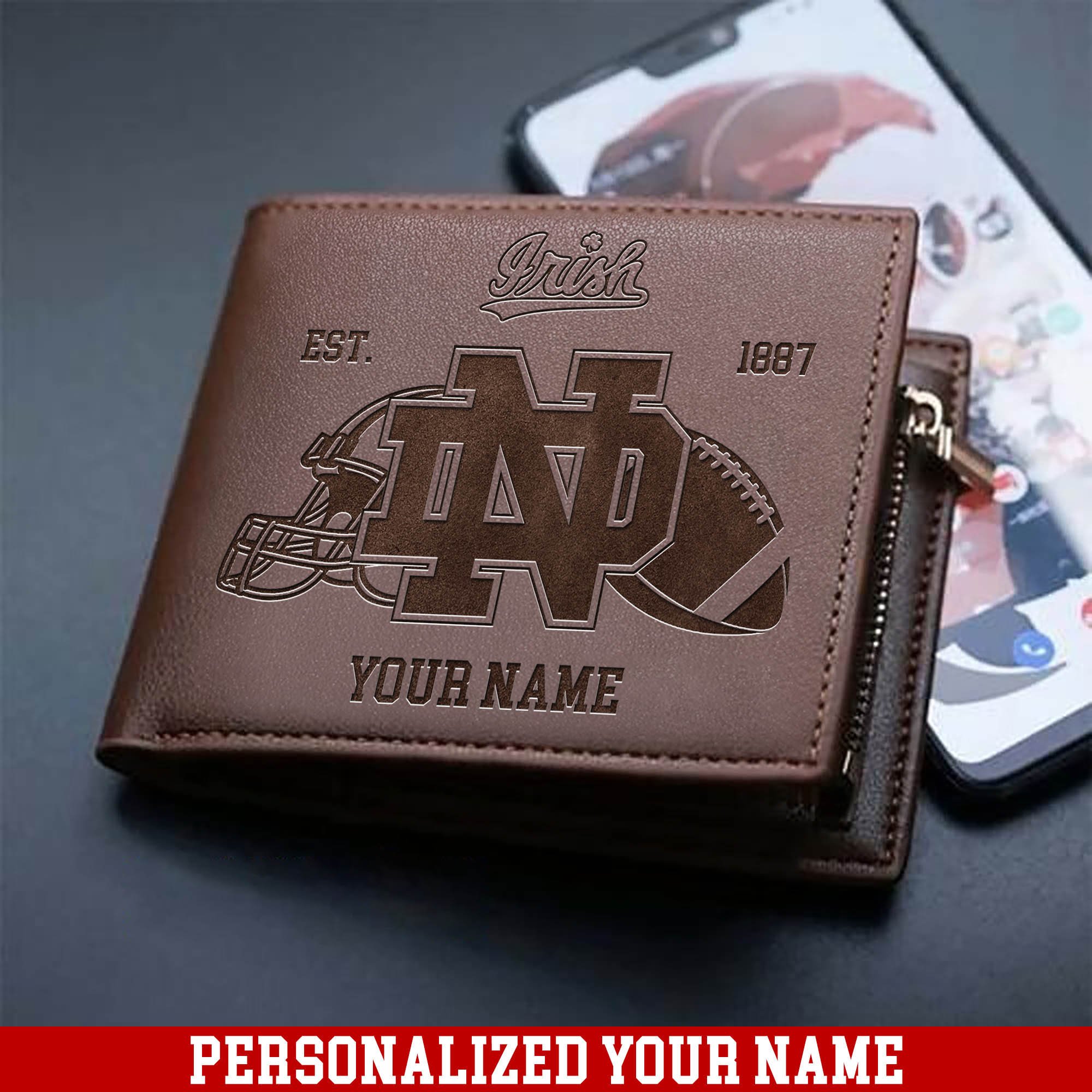 Notre Dame Fighting Irish Men Wallet 2024 Version Personalized Your Name, Men Wallet For Football Fans, Gifts For Sport Lovers ETHY-54899