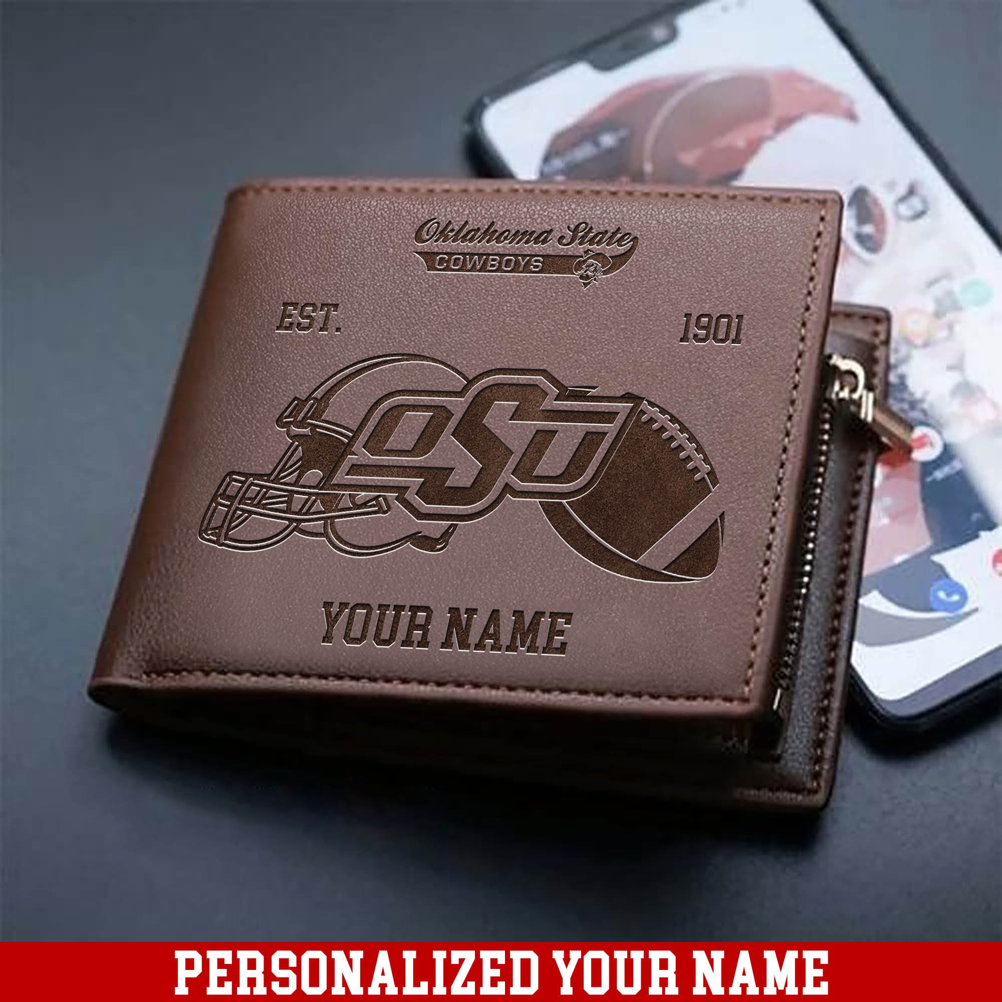 Oklahoma State Cowboys Men Wallet 2024 Version Personalized Your Name, Men Wallet For Football Fans, Gifts For Sport Lovers ETHY-54899