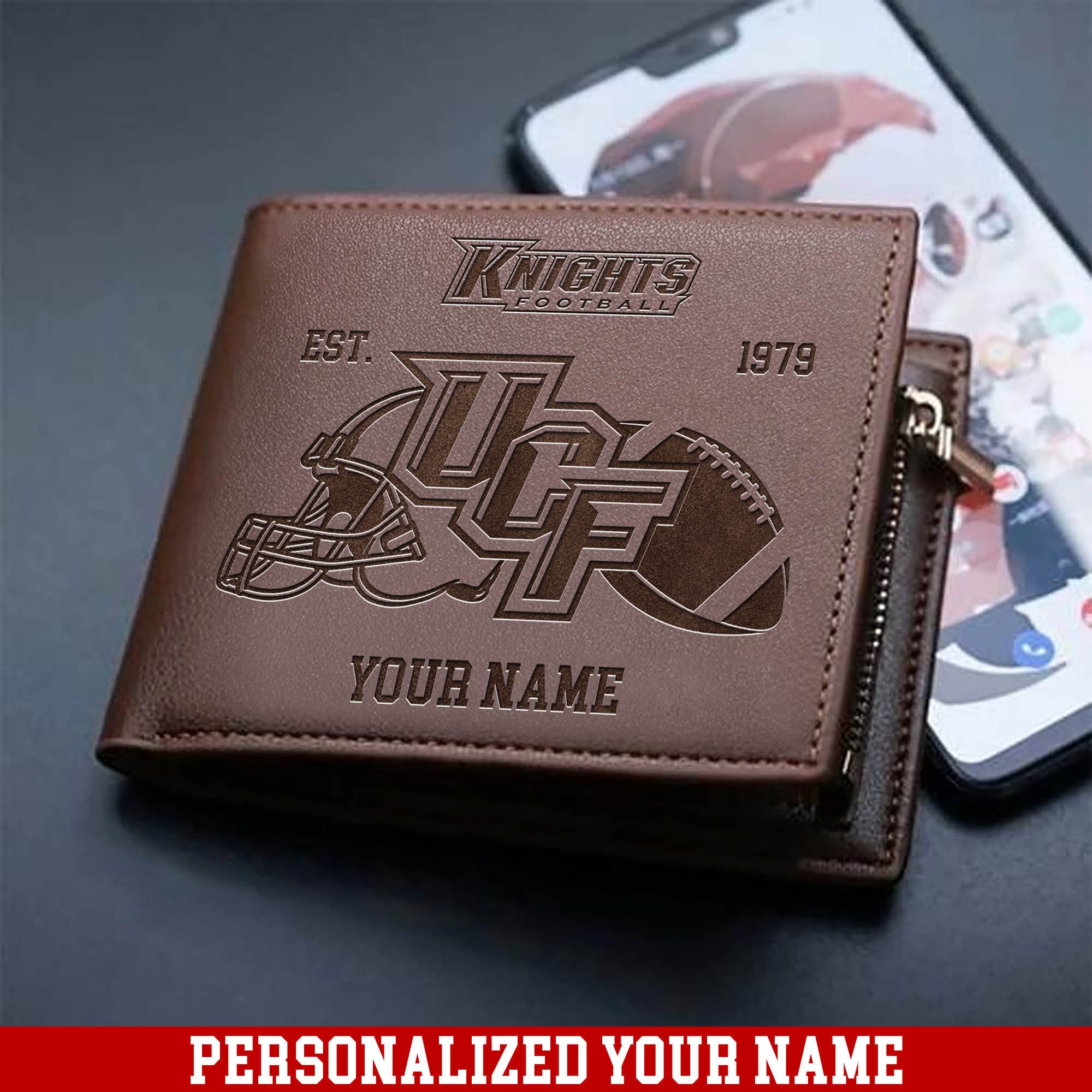 UCF Knights Men Wallet 2024 Version Personalized Your Name, Men Wallet For Football Fans, Gifts For Sport Lovers ETHY-54899