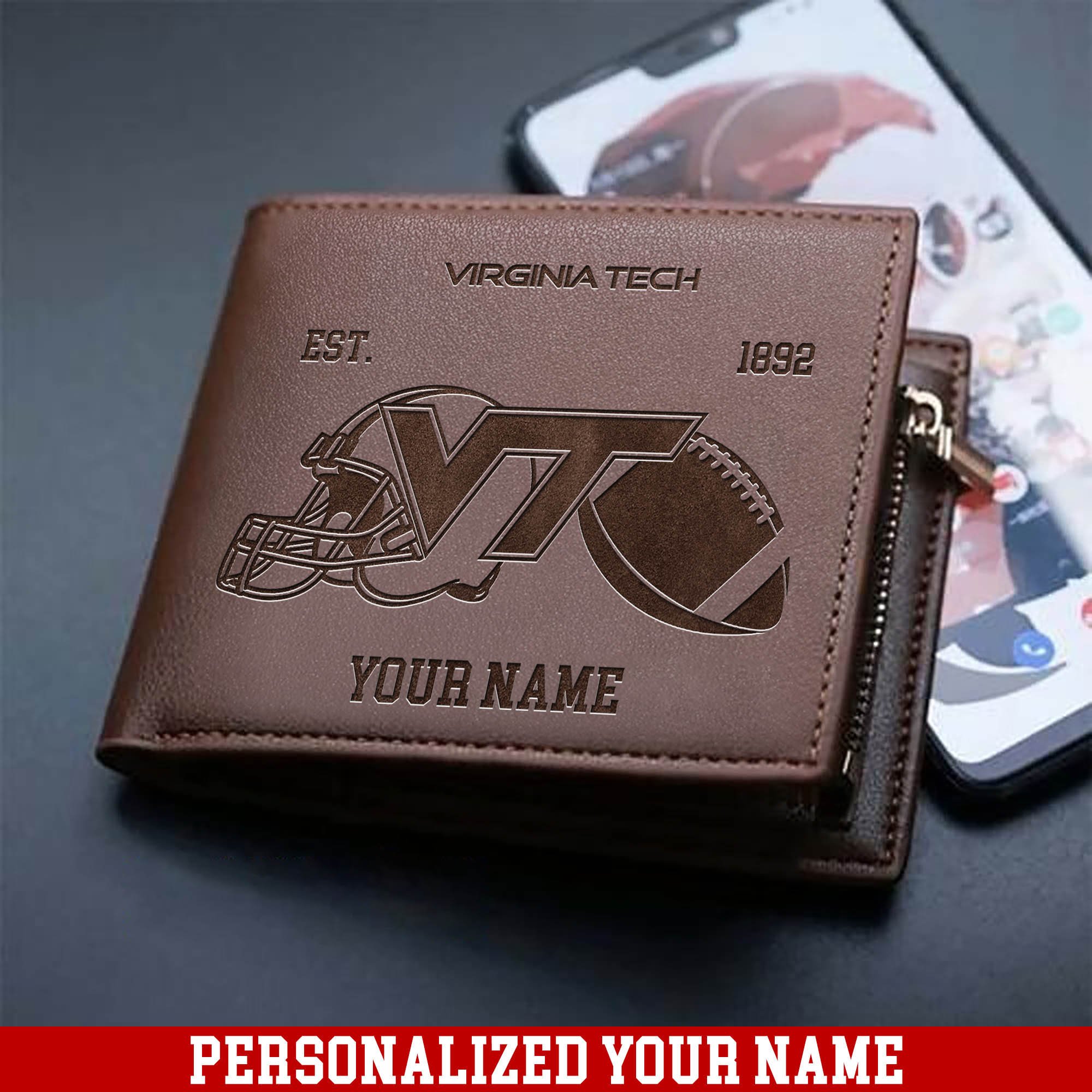 Virginia Tech Hokies Men Wallet 2024 Version Personalized Your Name, Men Wallet For Football Fans, Gifts For Sport Lovers ETHY-54899