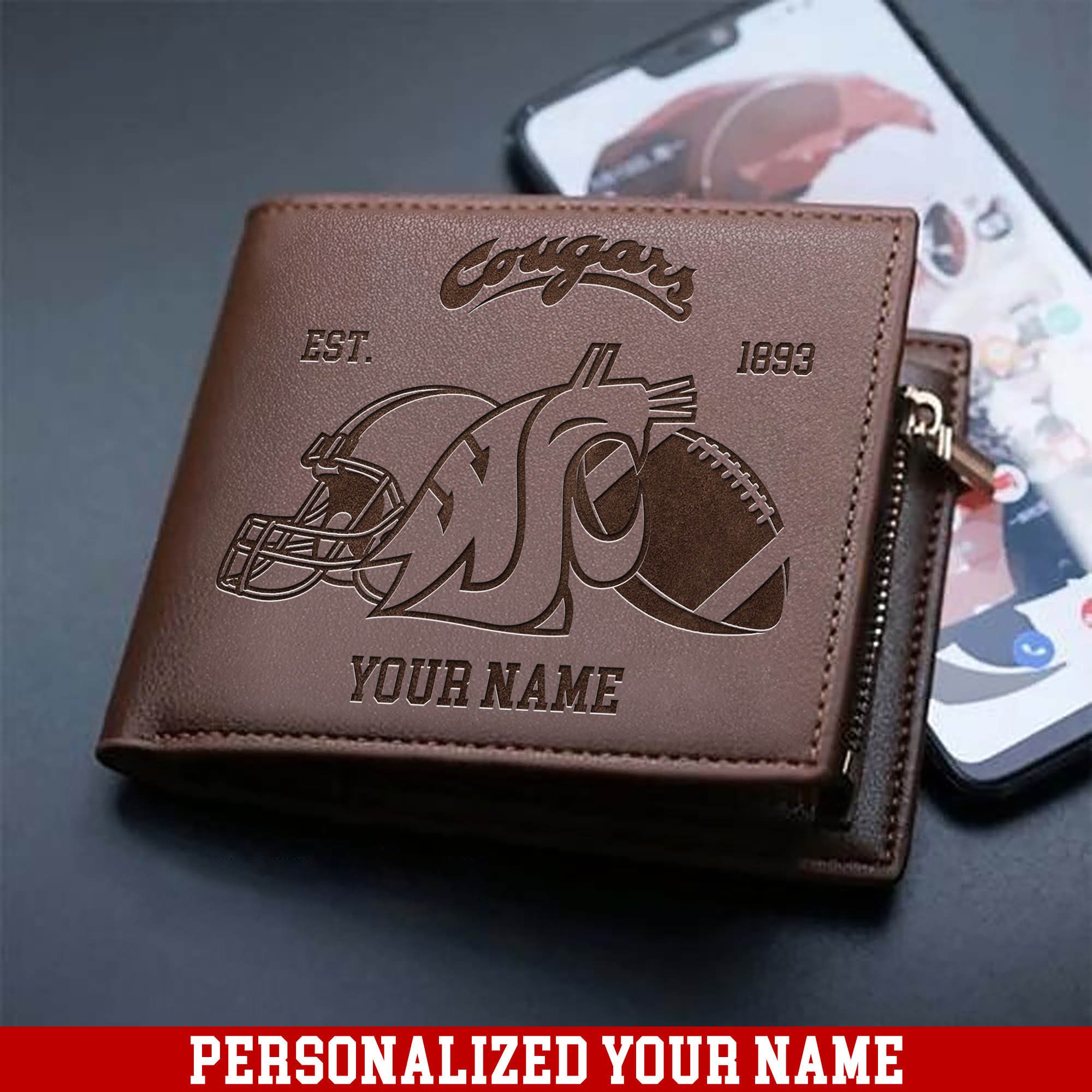 Washington State Cougars Men Wallet 2024 Version Personalized Your Name, Men Wallet For Football Fans, Gifts For Sport Lovers ETHY-54899