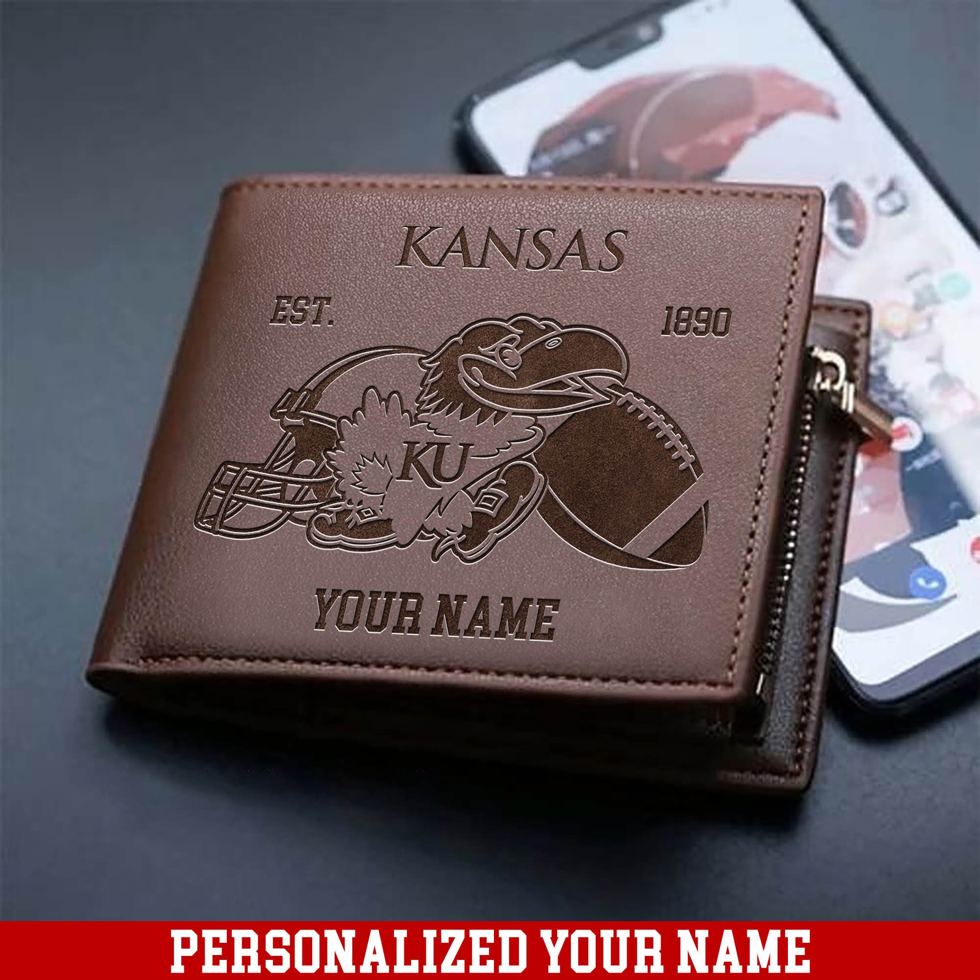 Kansas Jayhawks Men Wallet 2024 Version Personalized Your Name, Men Wallet For Football Fans, Gifts For Sport Lovers ETHY-54899