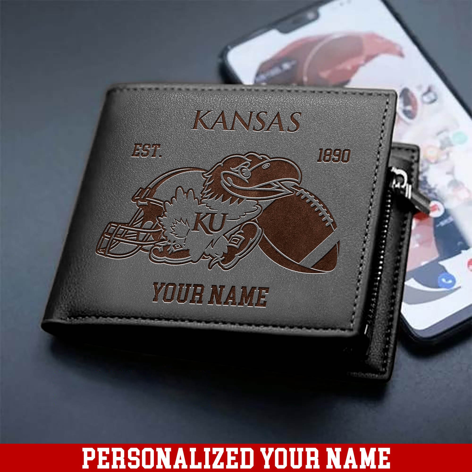 Alternative view of Kansas Jayhawks Men Wallet 2024 Version Personalized Your Name, Men Wallet For Football Fans, Gifts For Sport Lovers ETHY-54899