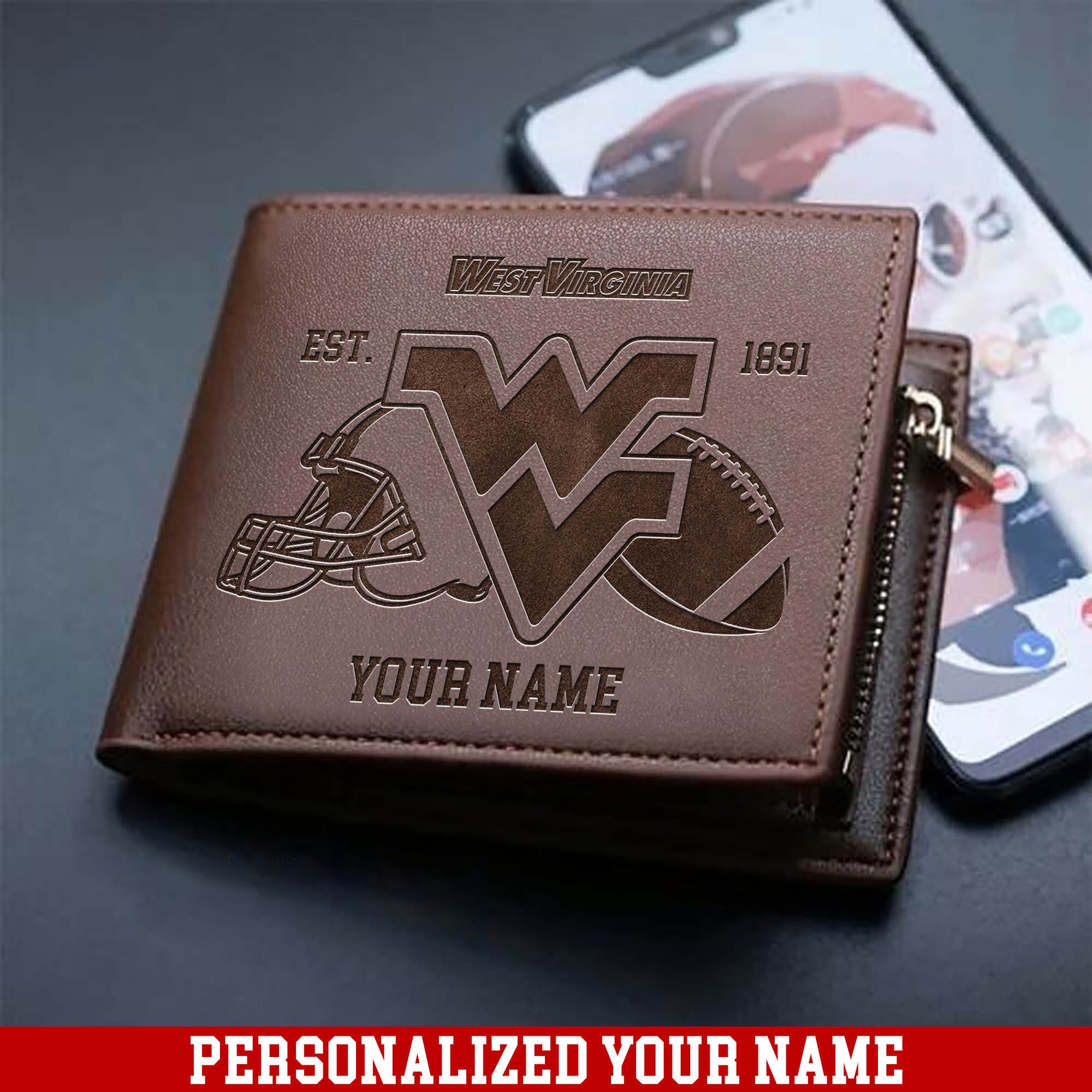 West Virginia Mountaineers Men Wallet 2024 Version Personalized Your Name, Men Wallet For Football Fans, Gifts For Sport Lovers ETHY-54899