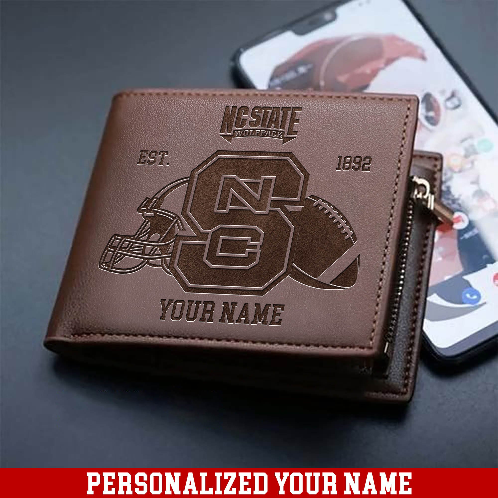 NC State Wolfpack Men Wallet 2024 Version Personalized Your Name, Men Wallet For Football Fans, Gifts For Sport Lovers ETHY-54899