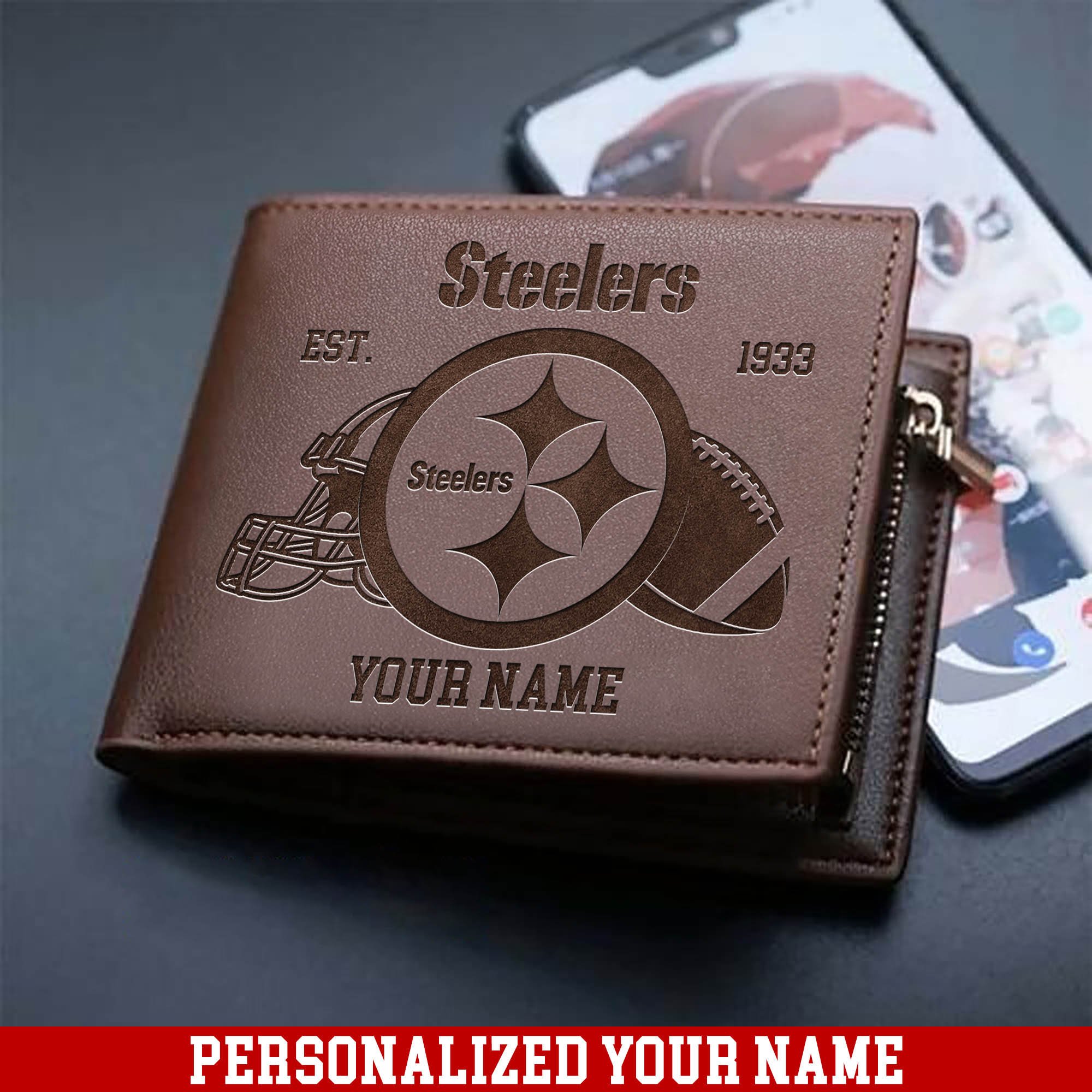 Pittsburgh Steelers Men Wallet 2024 Version Personalized Your Name, Men Wallet For Football Fans, Gifts For Sport Lovers ETHY-54899