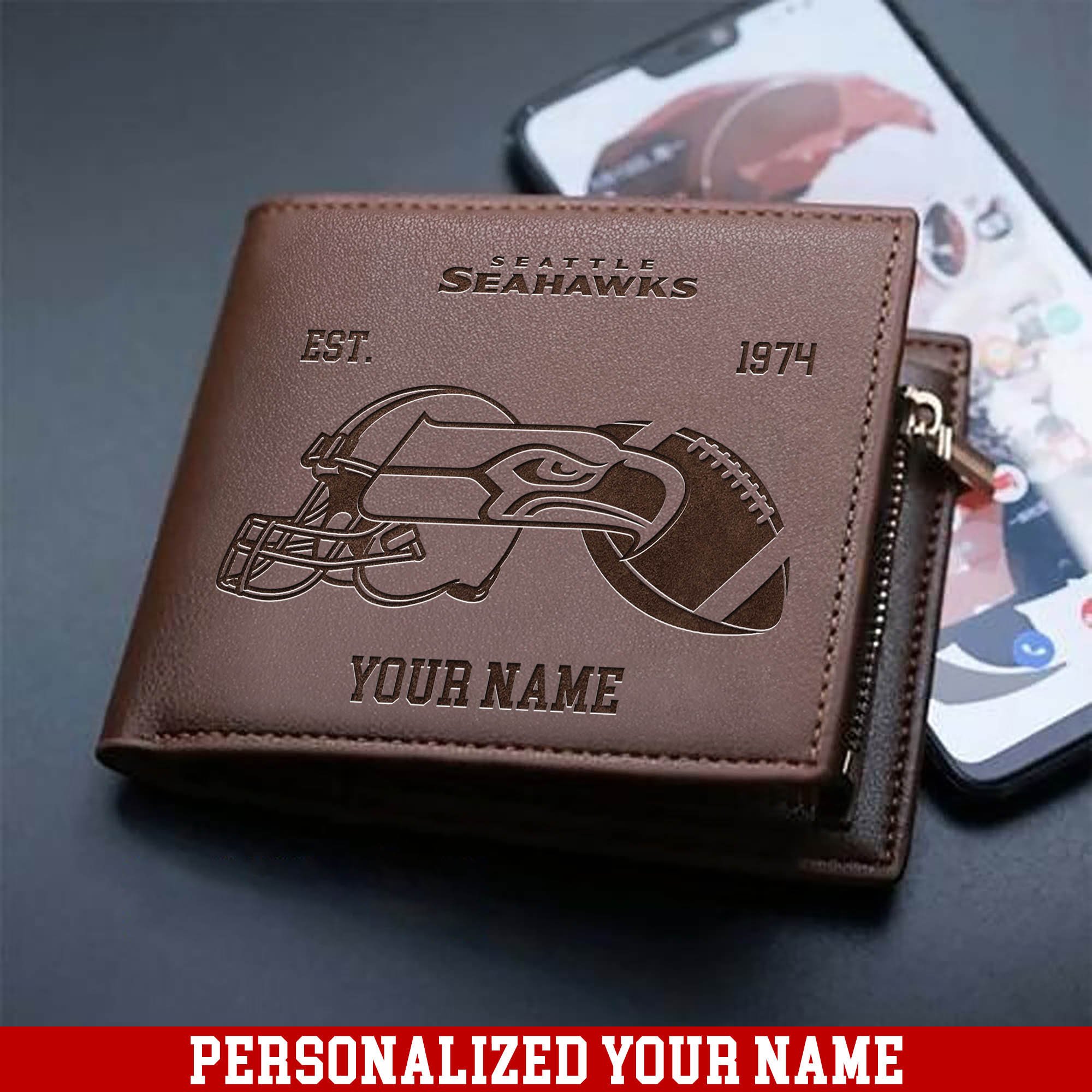 Seattle Seahawks Men Wallet 2024 Version Personalized Your Name, Men Wallet For Football Fans, Gifts For Sport Lovers ETHY-54899