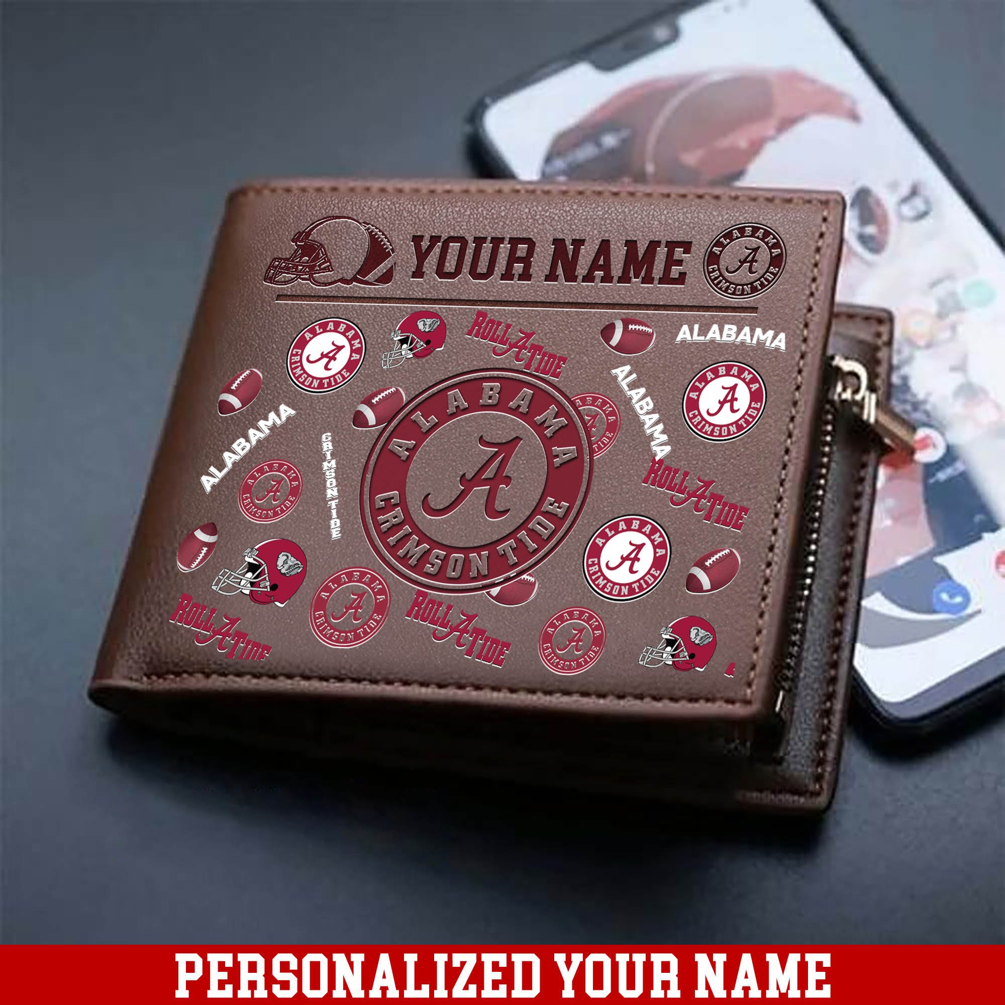 Alabama Crimson Tide Men Wallet 2024 Version Personalized Your Name, Sport Team Men Wallet, Gift For Sport Fans ETHY-54900