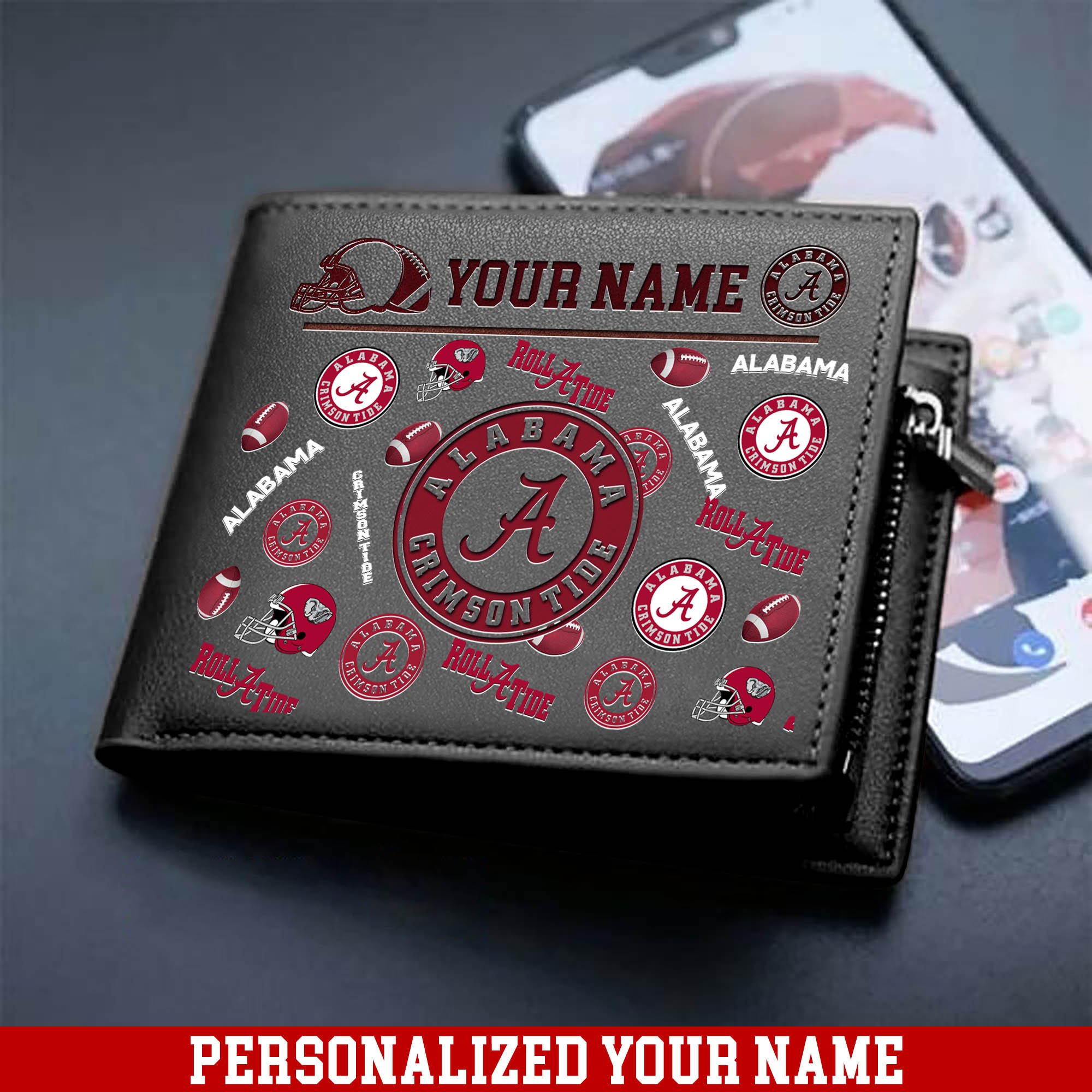Alternative view of Alabama Crimson Tide Men Wallet 2024 Version Personalized Your Name, Sport Team Men Wallet, Gift For Sport Fans ETHY-54900