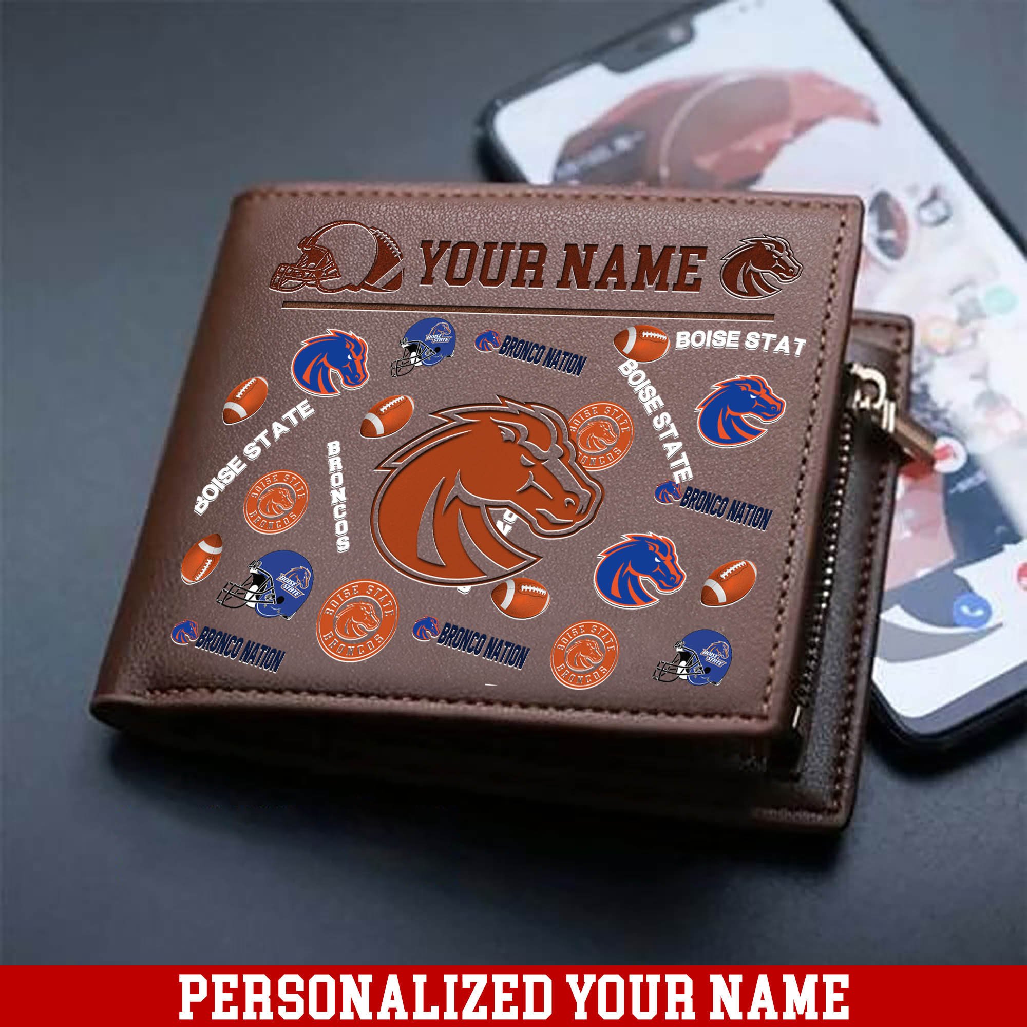 Boise State Broncos Men Wallet 2024 Version Personalized Your Name, Sport Team Men Wallet, Gift For Sport Fans ETHY-54900