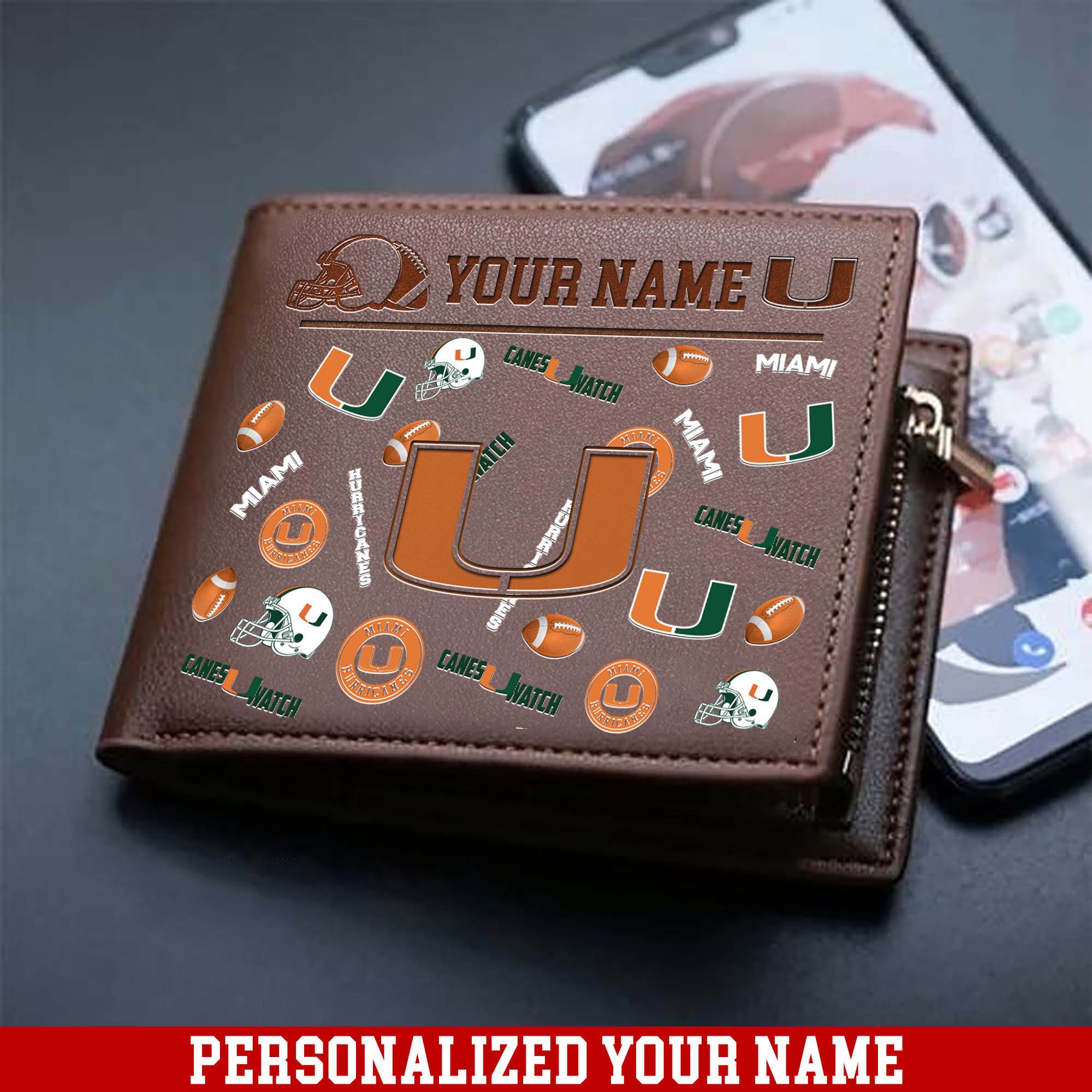 Miami Hurricanes Men Wallet 2024 Version Personalized Your Name, Sport Team Men Wallet, Gift For Sport Fans ETHY-54900