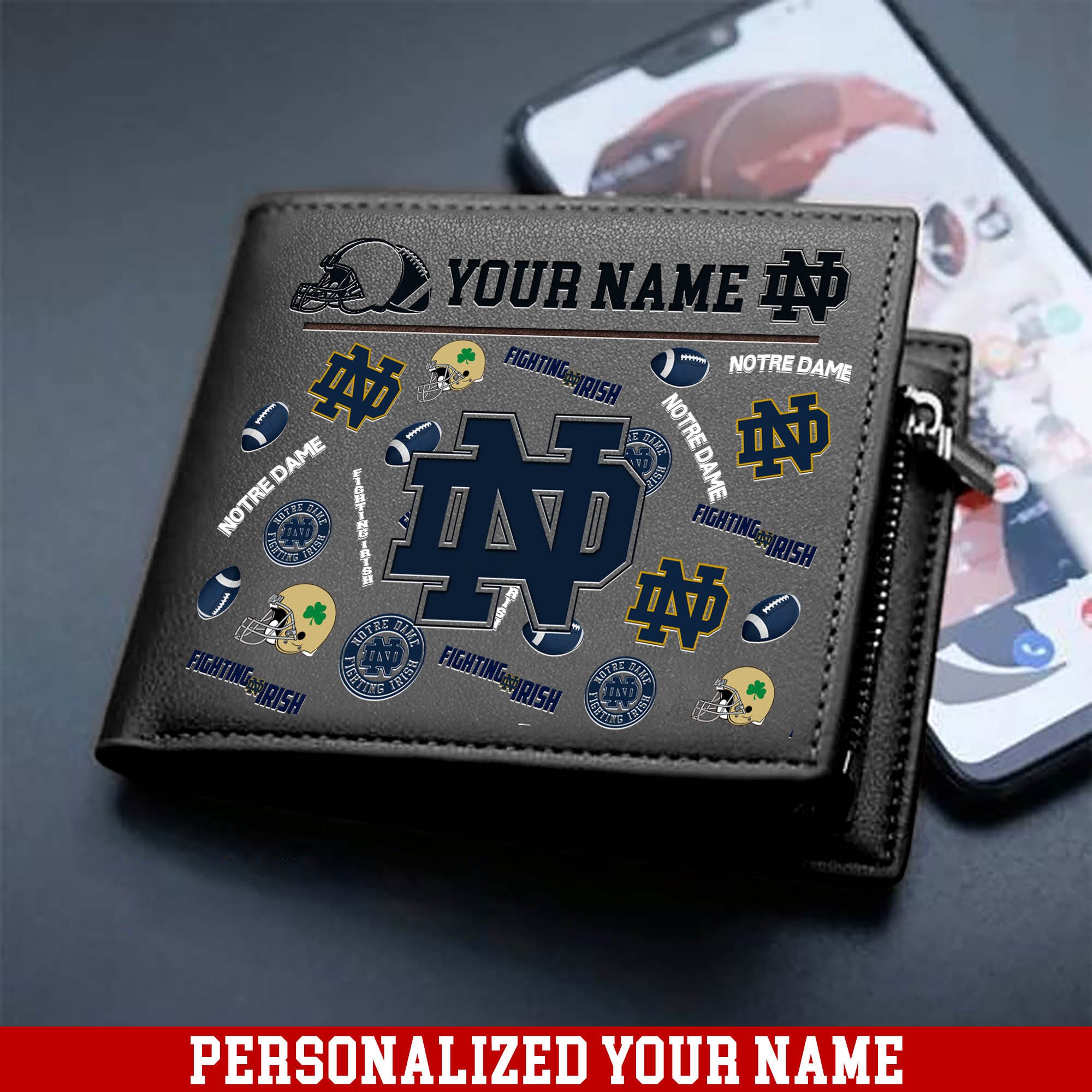 Alternative view of Notre Dame Fighting Irish Men Wallet 2024 Version Personalized Your Name, Sport Team Men Wallet, Gift For Sport Fans ETHY-54900