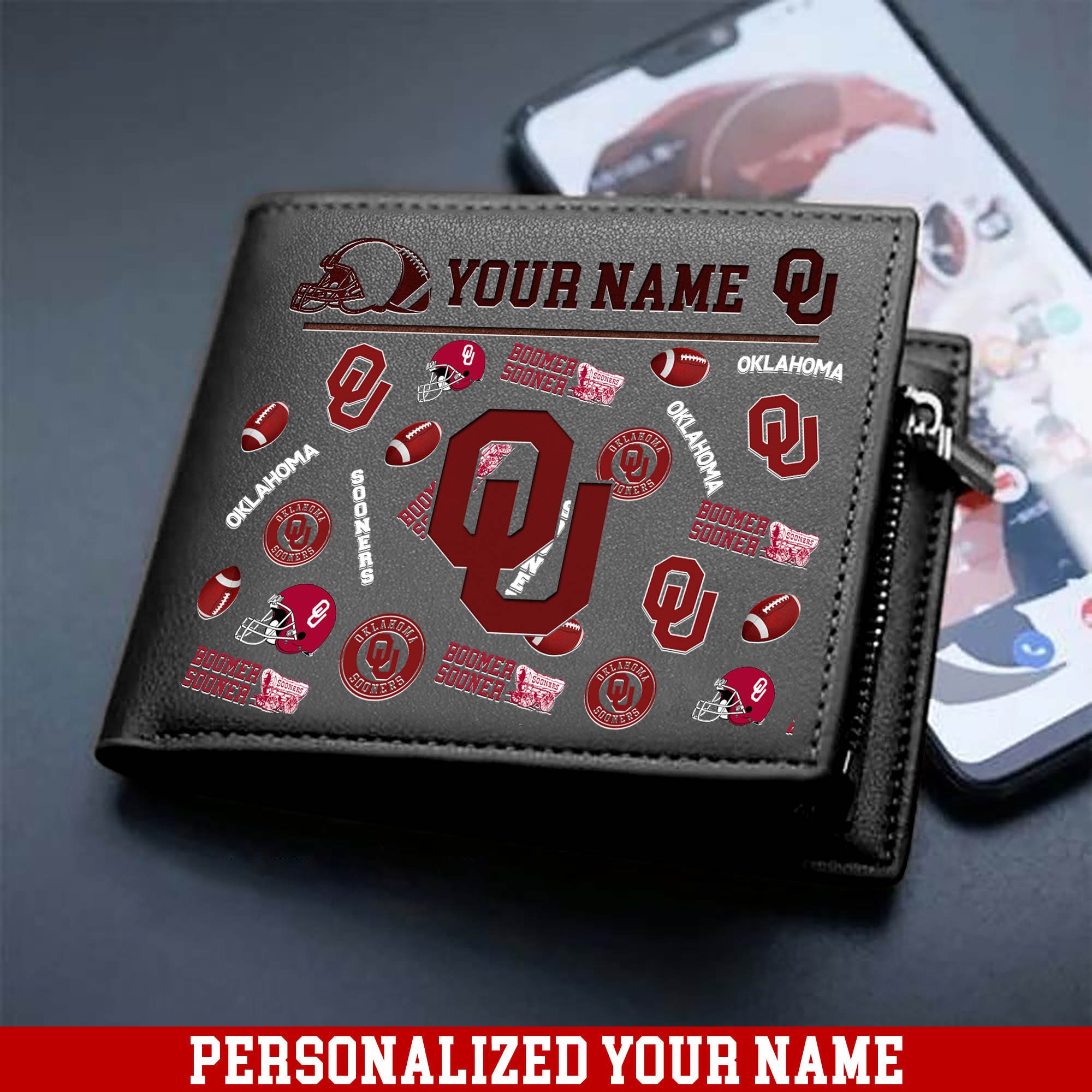 Alternative view of Oklahoma Sooners Men Wallet 2024 Version Personalized Your Name, Sport Team Men Wallet, Gift For Sport Fans ETHY-54900