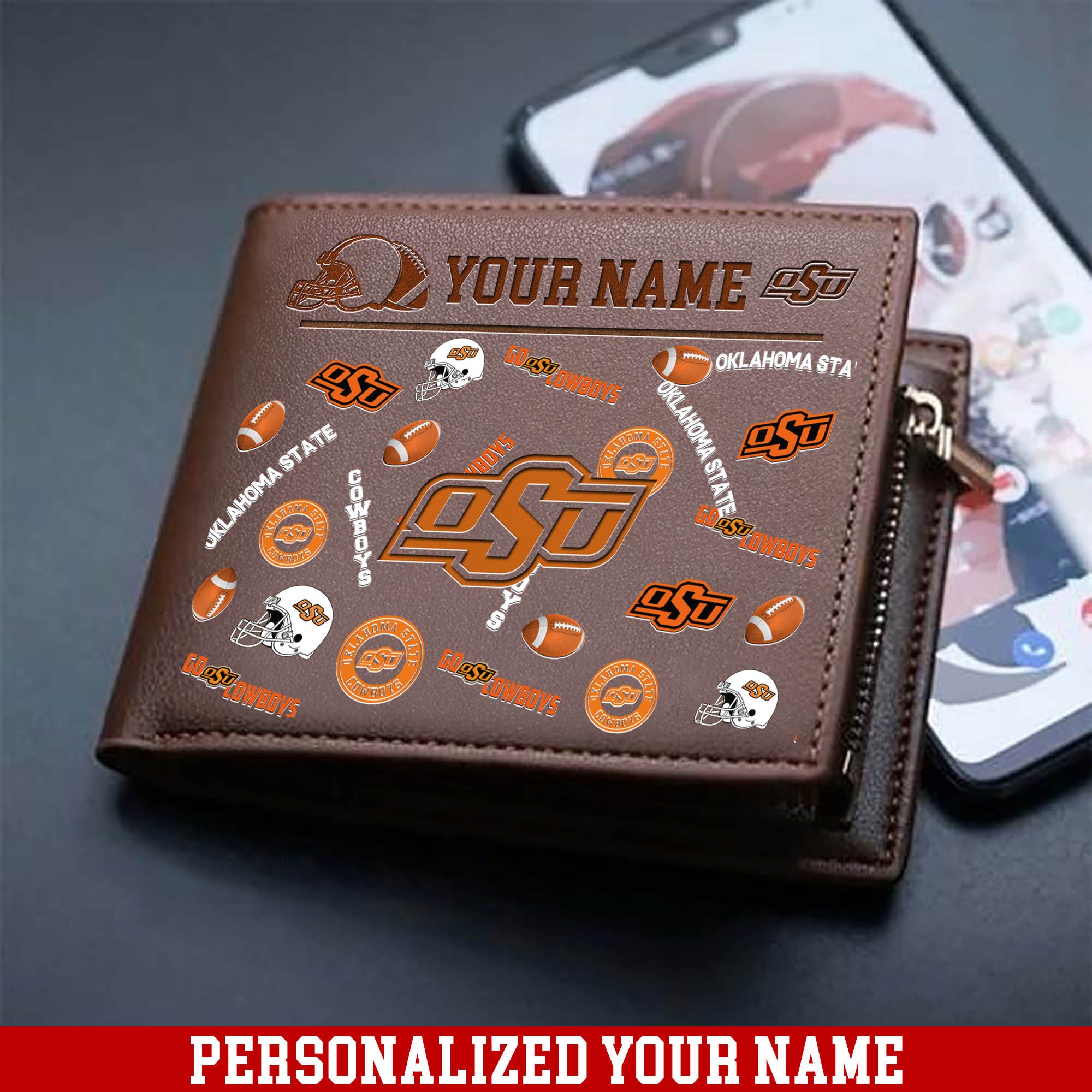Oklahoma State Cowboys Men Wallet 2024 Version Personalized Your Name, Sport Team Men Wallet, Gift For Sport Fans ETHY-54900