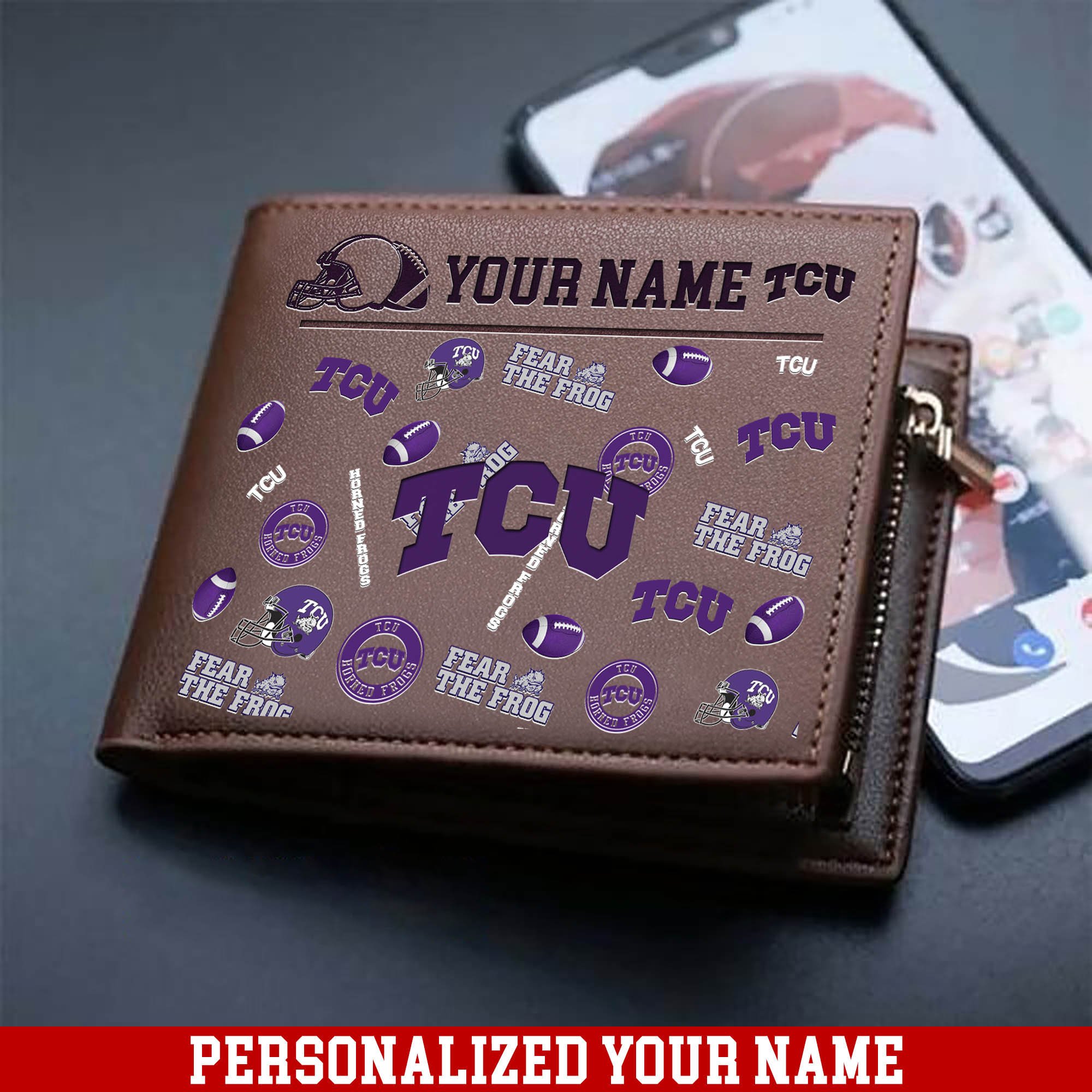TCU Horned Frogs Men Wallet 2024 Version Personalized Your Name, Sport Team Men Wallet, Gift For Sport Fans ETHY-54900