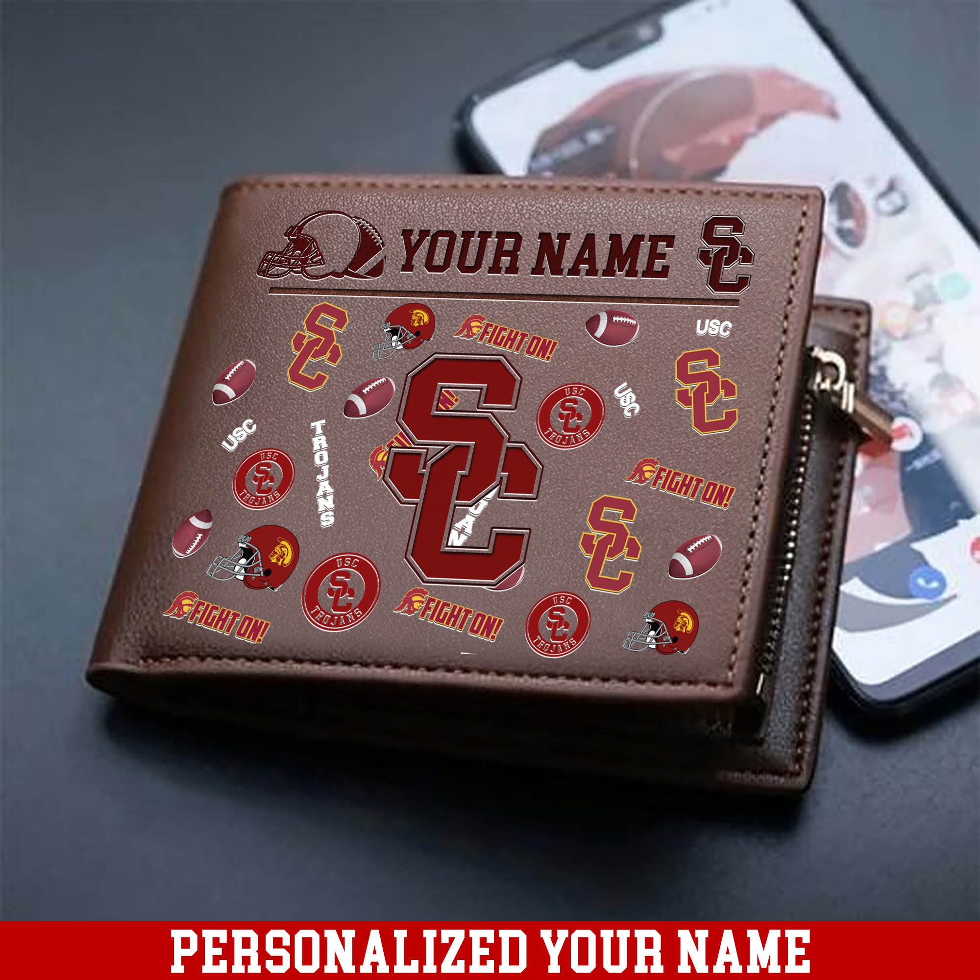 USC Trojans Men Wallet 2024 Version Personalized Your Name, Sport Team Men Wallet, Gift For Sport Fans ETHY-54900