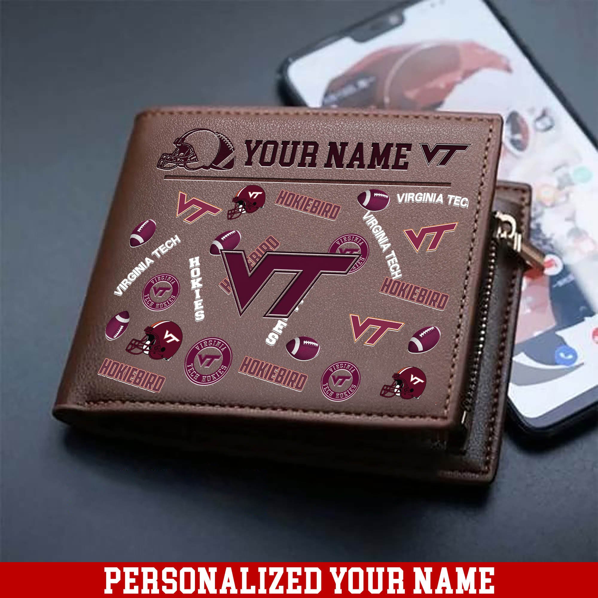 Virginia Tech Hokies Men Wallet 2024 Version Personalized Your Name, Sport Team Men Wallet, Gift For Sport Fans ETHY-54900