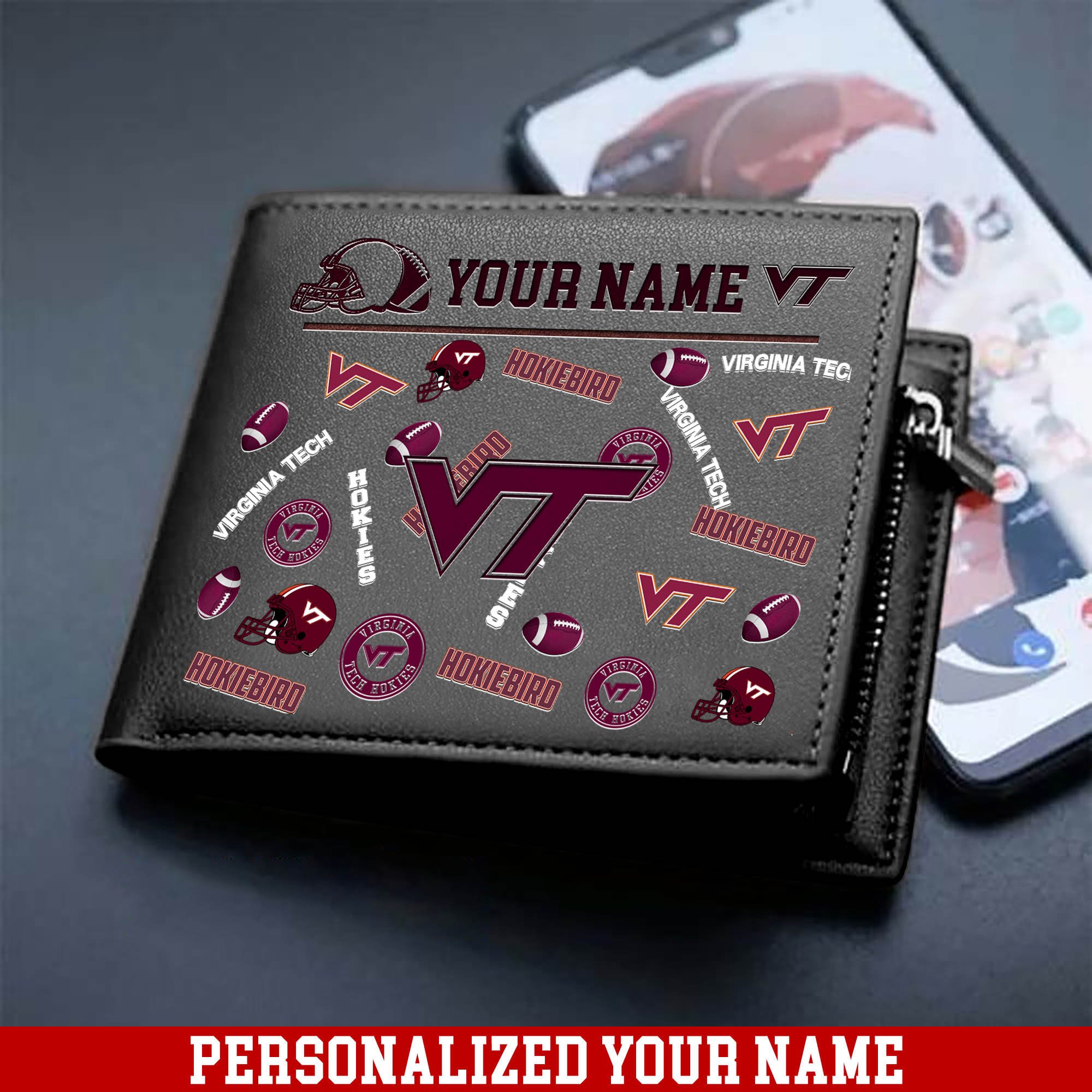 Alternative view of Virginia Tech Hokies Men Wallet 2024 Version Personalized Your Name, Sport Team Men Wallet, Gift For Sport Fans ETHY-54900
