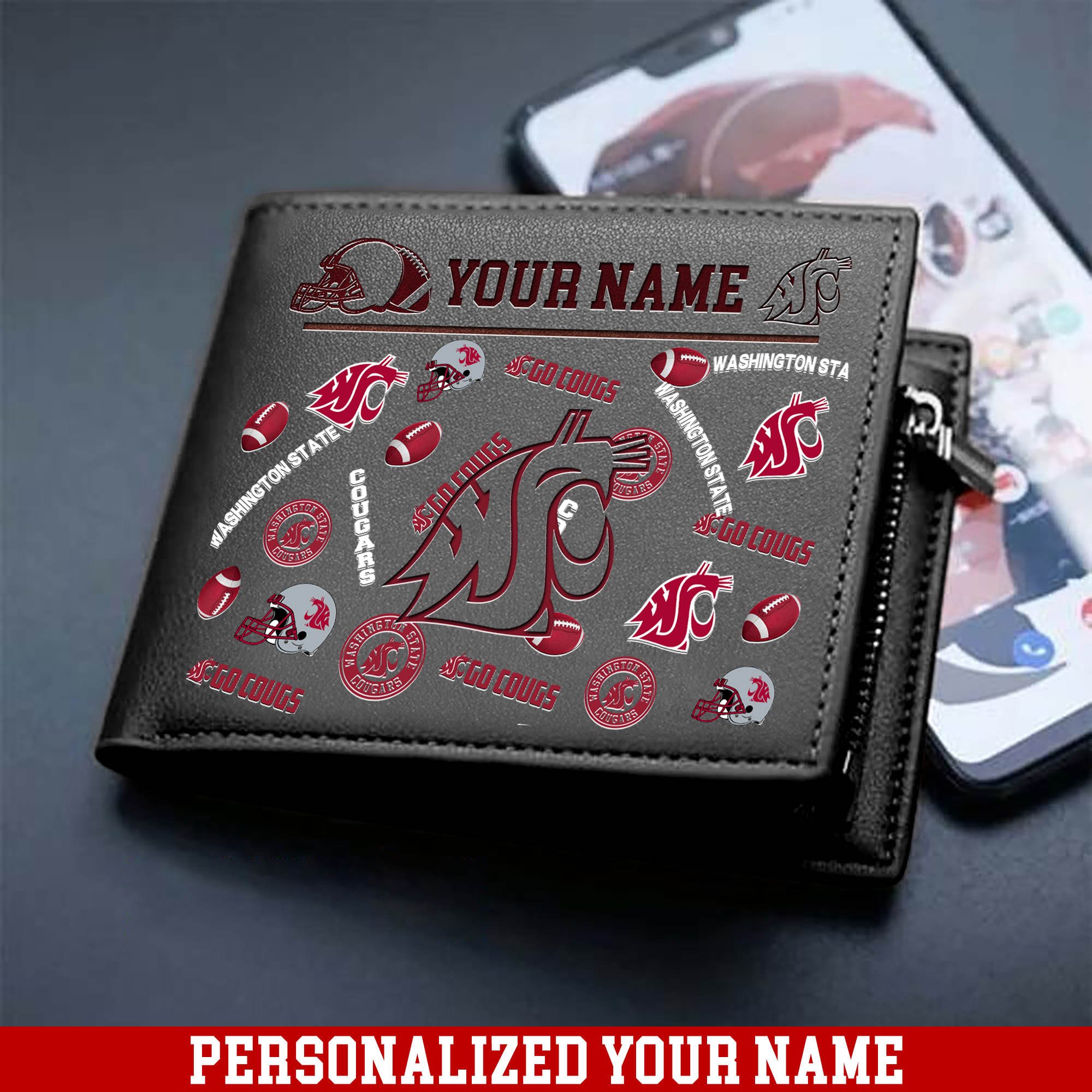 Alternative view of Washington State Cougars Men Wallet 2024 Version Personalized Your Name, Sport Team Men Wallet, Gift For Sport Fans ETHY-54900