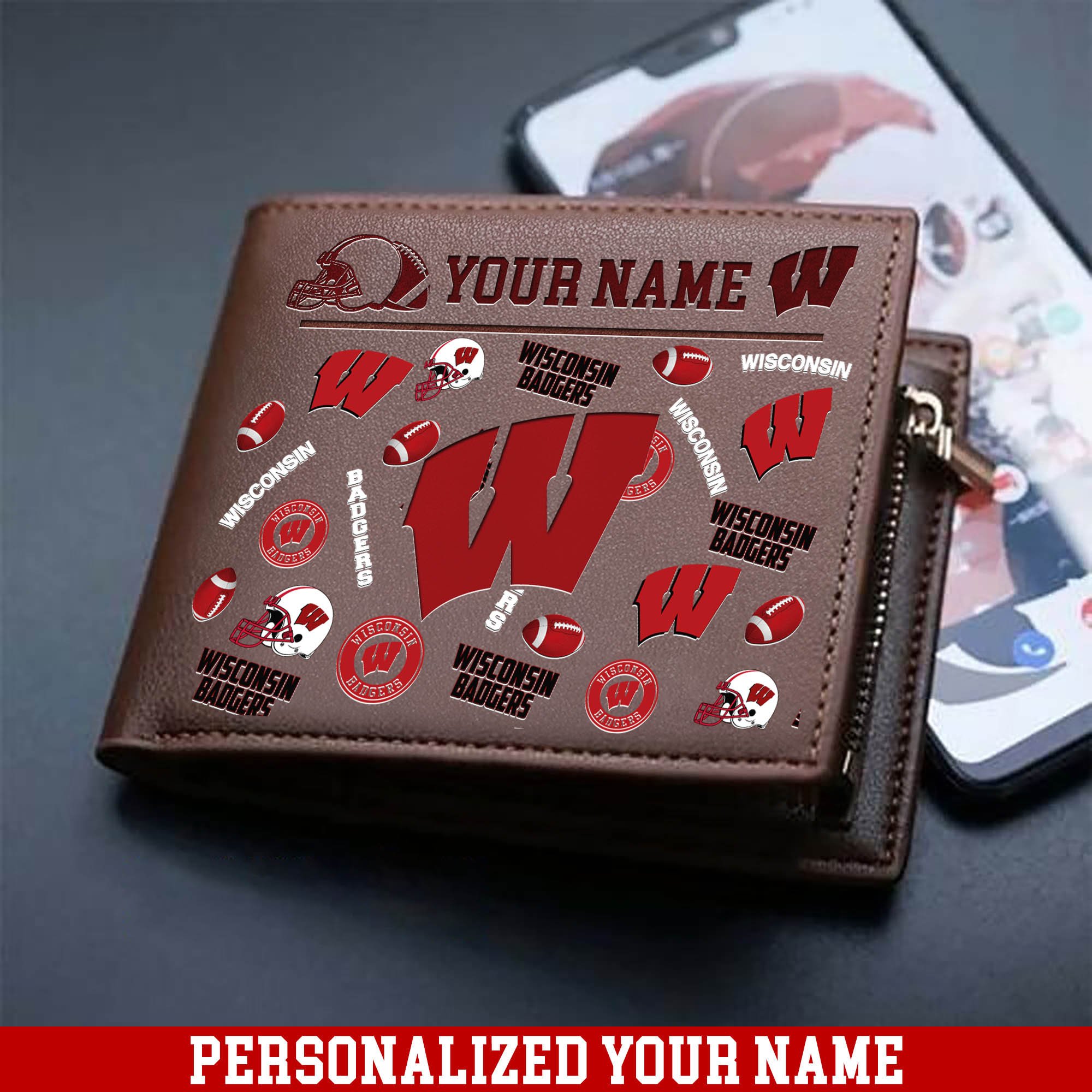 Wisconsin Badgers Men Wallet 2024 Version Personalized Your Name, Sport Team Men Wallet, Gift For Sport Fans ETHY-54900