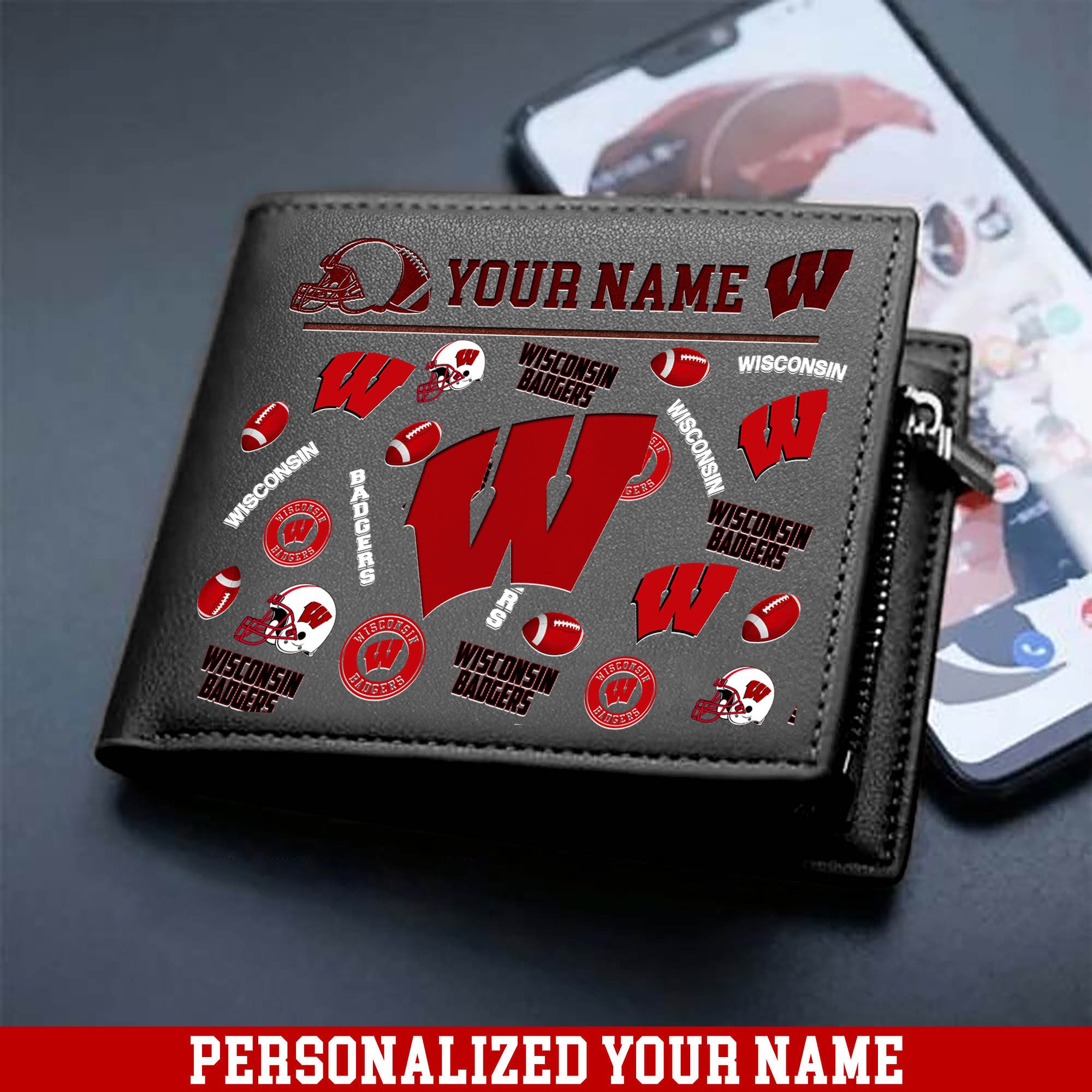 Alternative view of Wisconsin Badgers Men Wallet 2024 Version Personalized Your Name, Sport Team Men Wallet, Gift For Sport Fans ETHY-54900