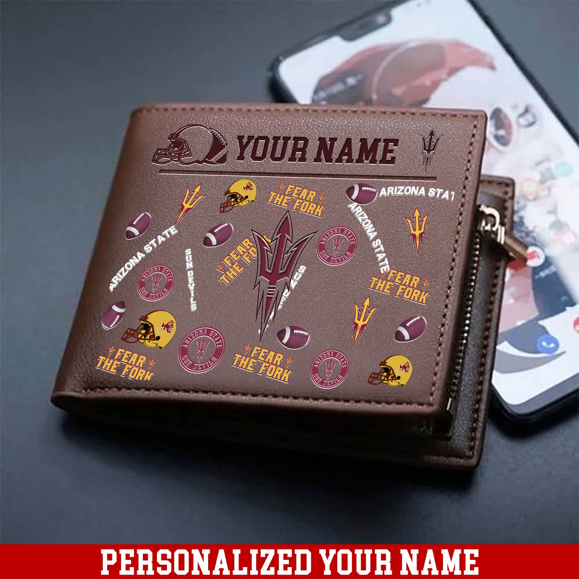 Arizona State Sun Devils Men Wallet 2024 Version Personalized Your Name, Sport Team Men Wallet, Gift For Sport Fans ETHY-54900