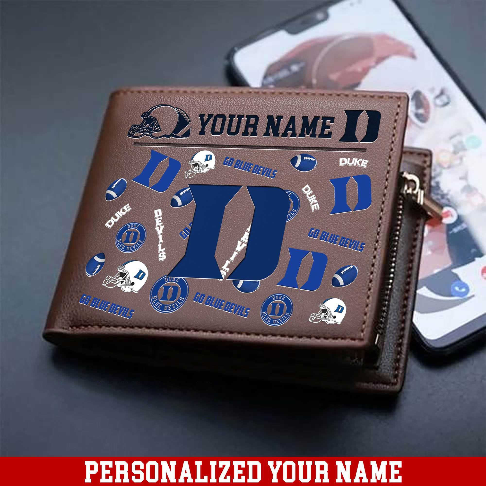 Duke Blue Devils Men Wallet 2024 Version Personalized Your Name, Sport Team Men Wallet, Gift For Sport Fans ETHY-54900