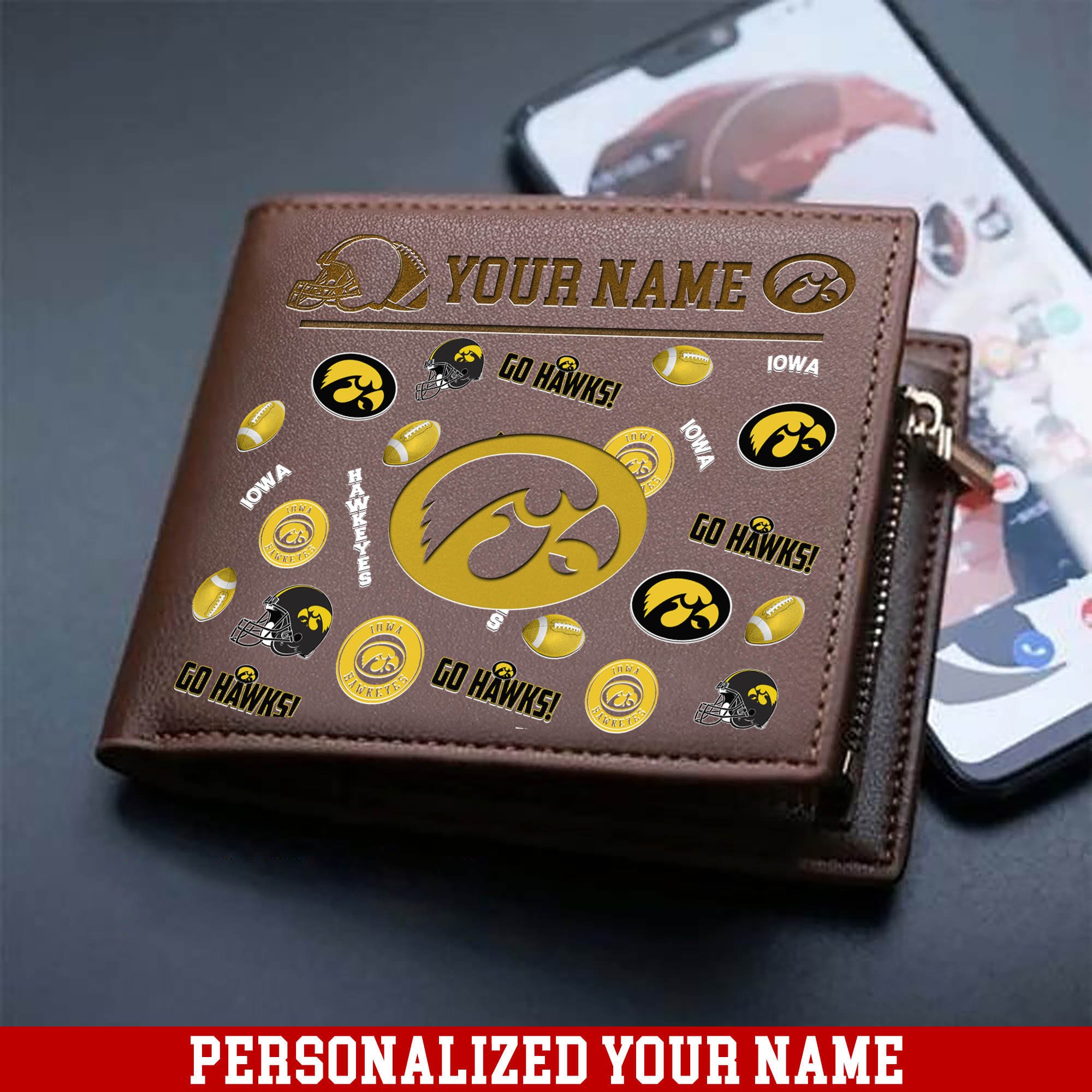 Iowa Hawkeyes Men Wallet 2024 Version Personalized Your Name, Sport Team Men Wallet, Gift For Sport Fans ETHY-54900